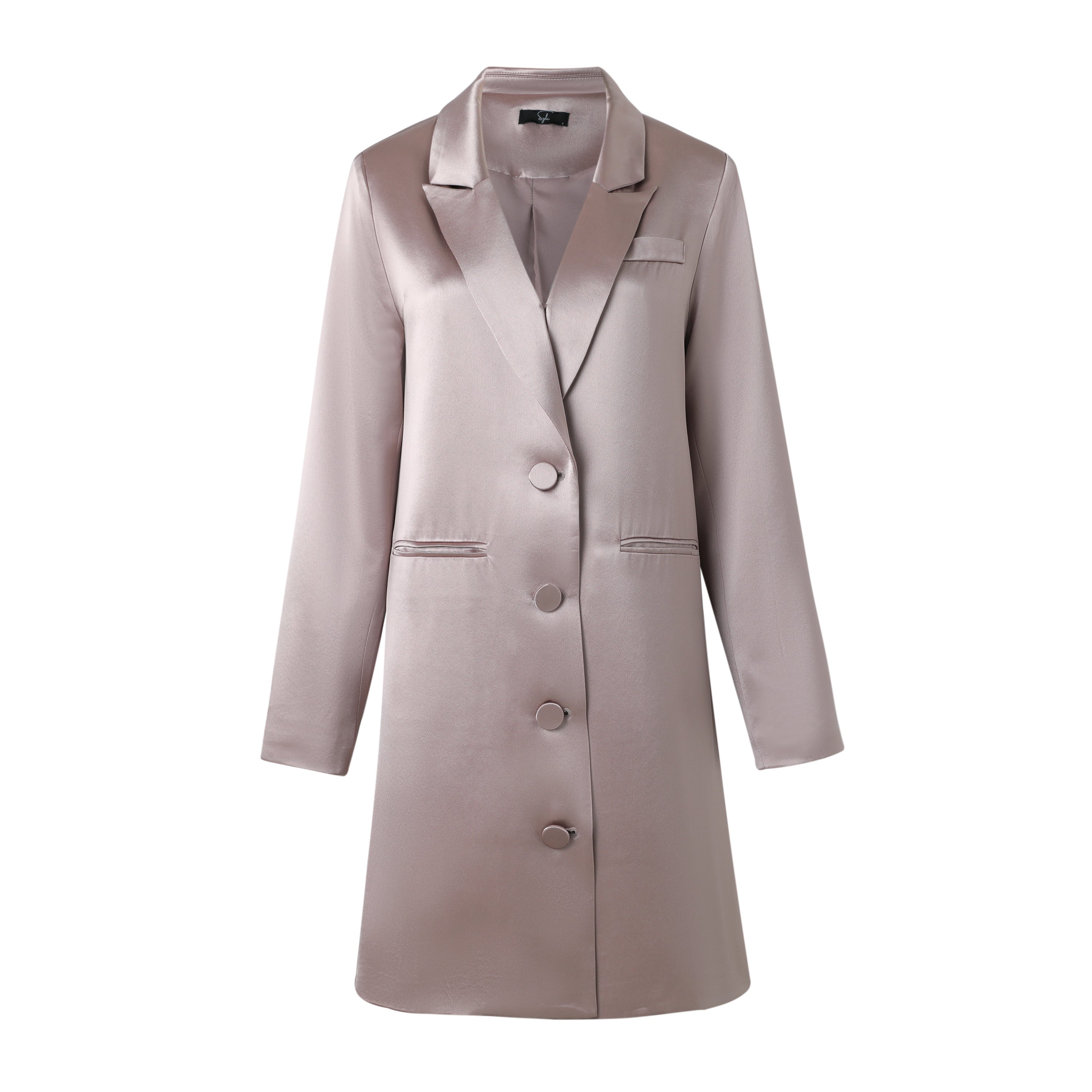 SYLC Designs Womens Rose Gold Satin Blazer Dress