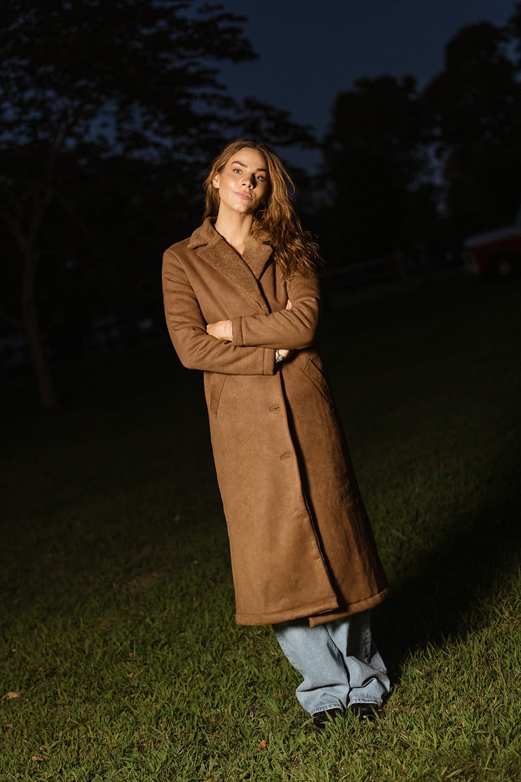 SYLC Designs Womens Suede Shearling Trench Coat