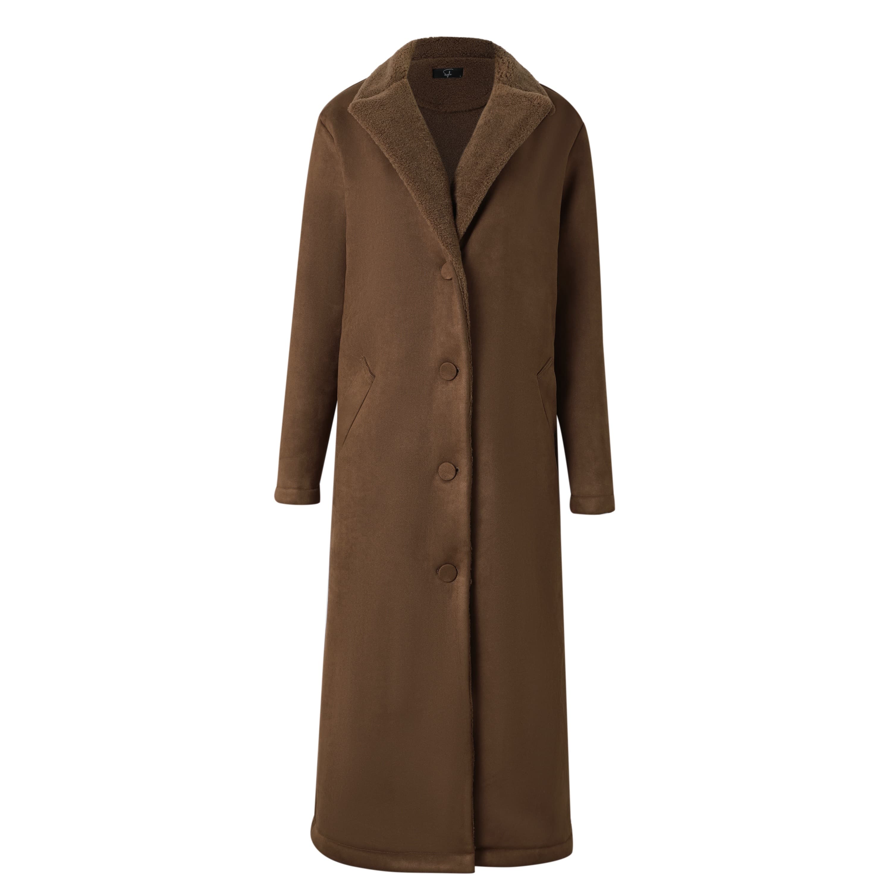 SYLC Designs Womens Suede Shearling Trench Coat