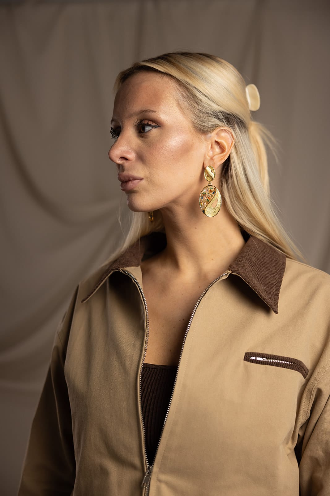 SYLC Designs Womens Tan Canvas Cropped Jacket