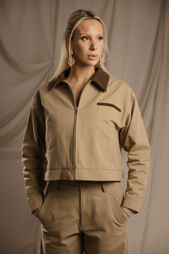 SYLC Designs Womens Tan Canvas Cropped Jacket