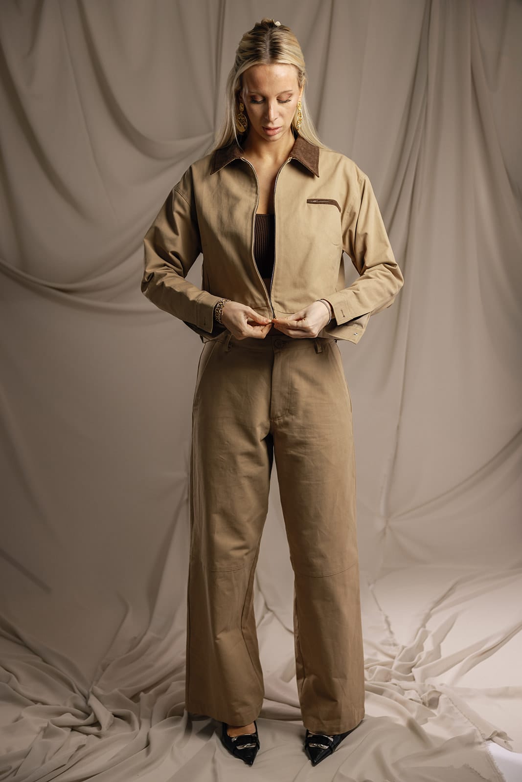 SYLC Designs Womens Tan Canvas Wide Leg Pants