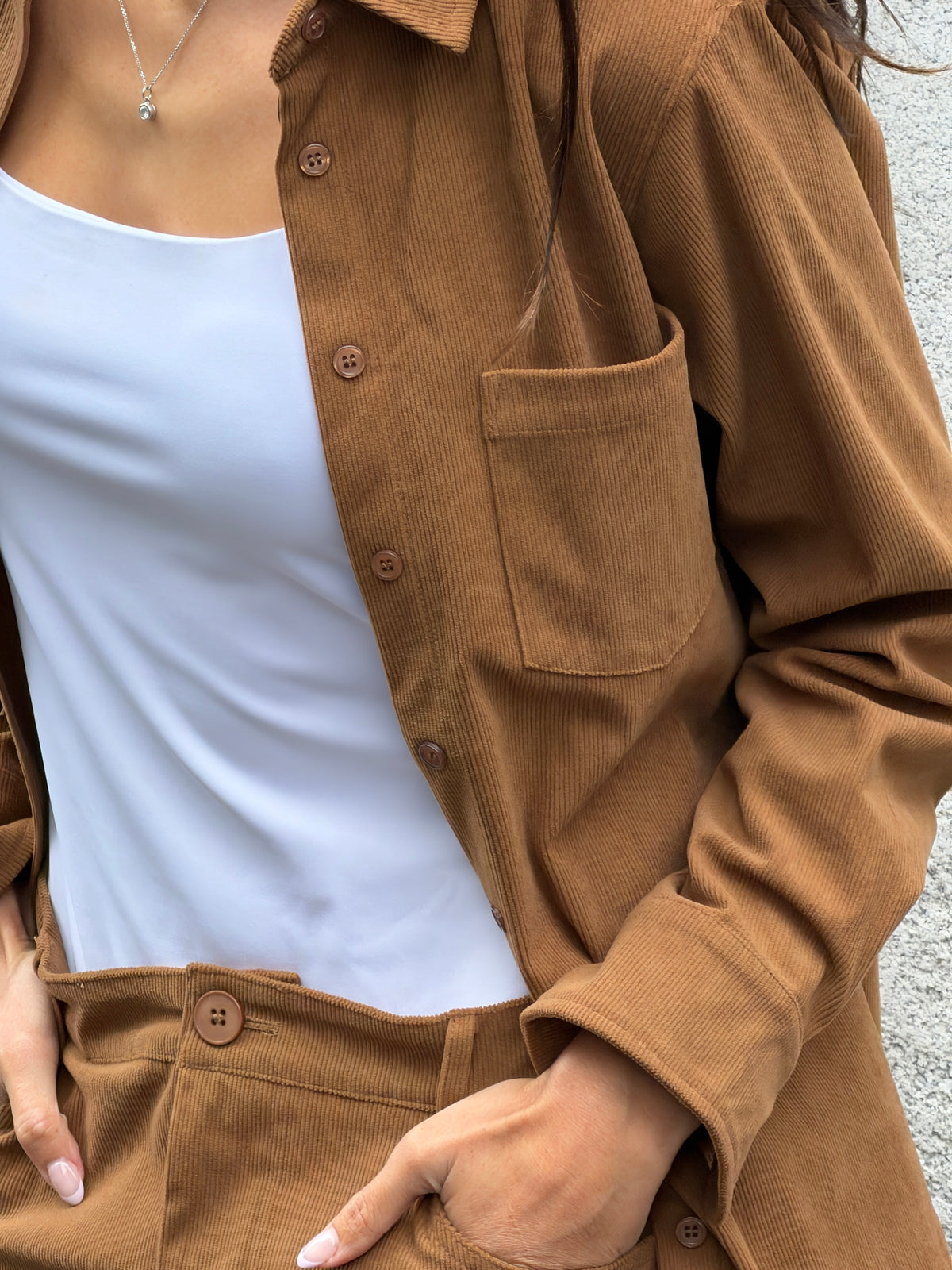 SYLC Designs Womens Tan Corduroy Button Down Shirt