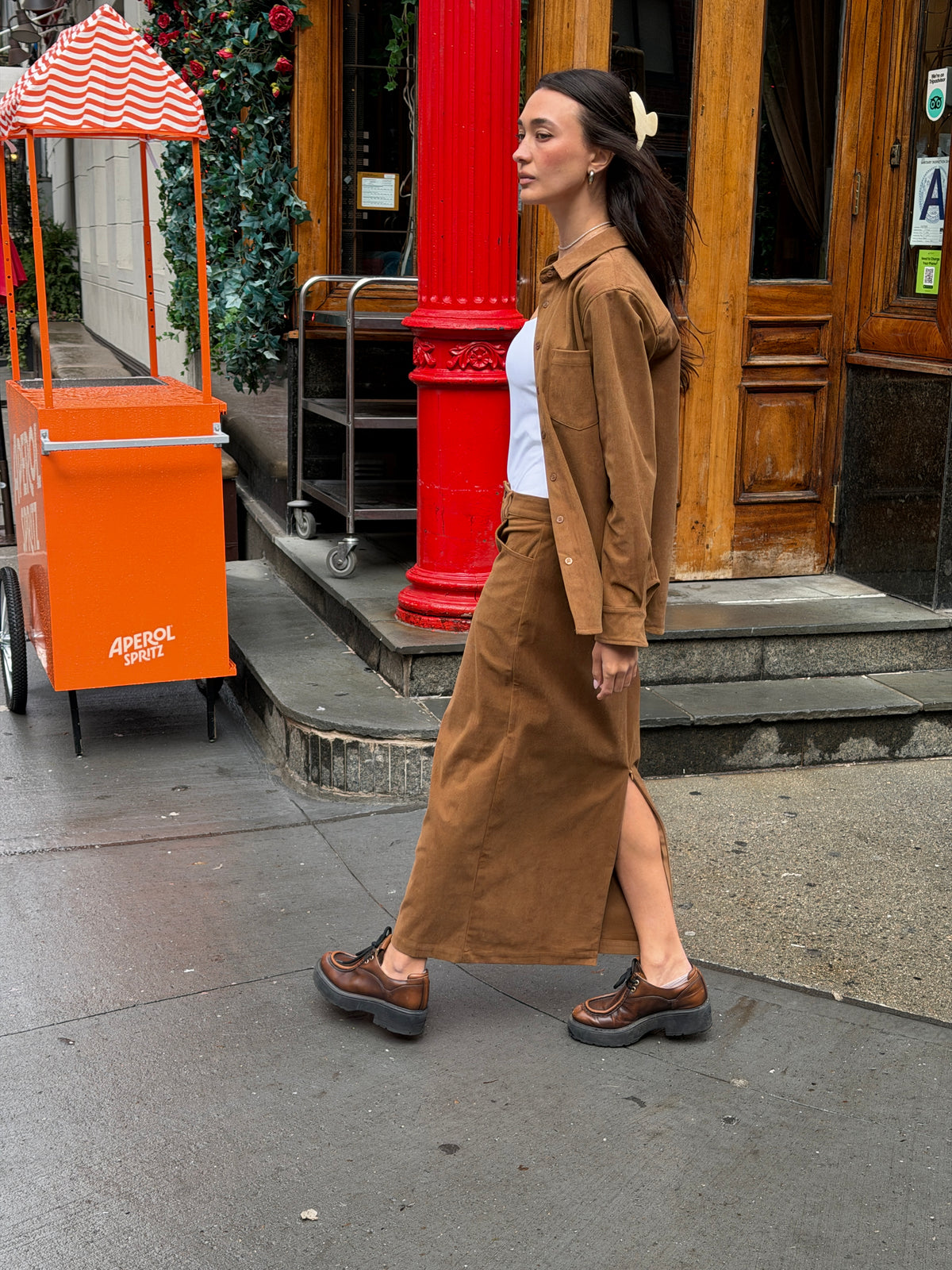 Sylc Designs Womens Tan Corduroy Maxi Skirt