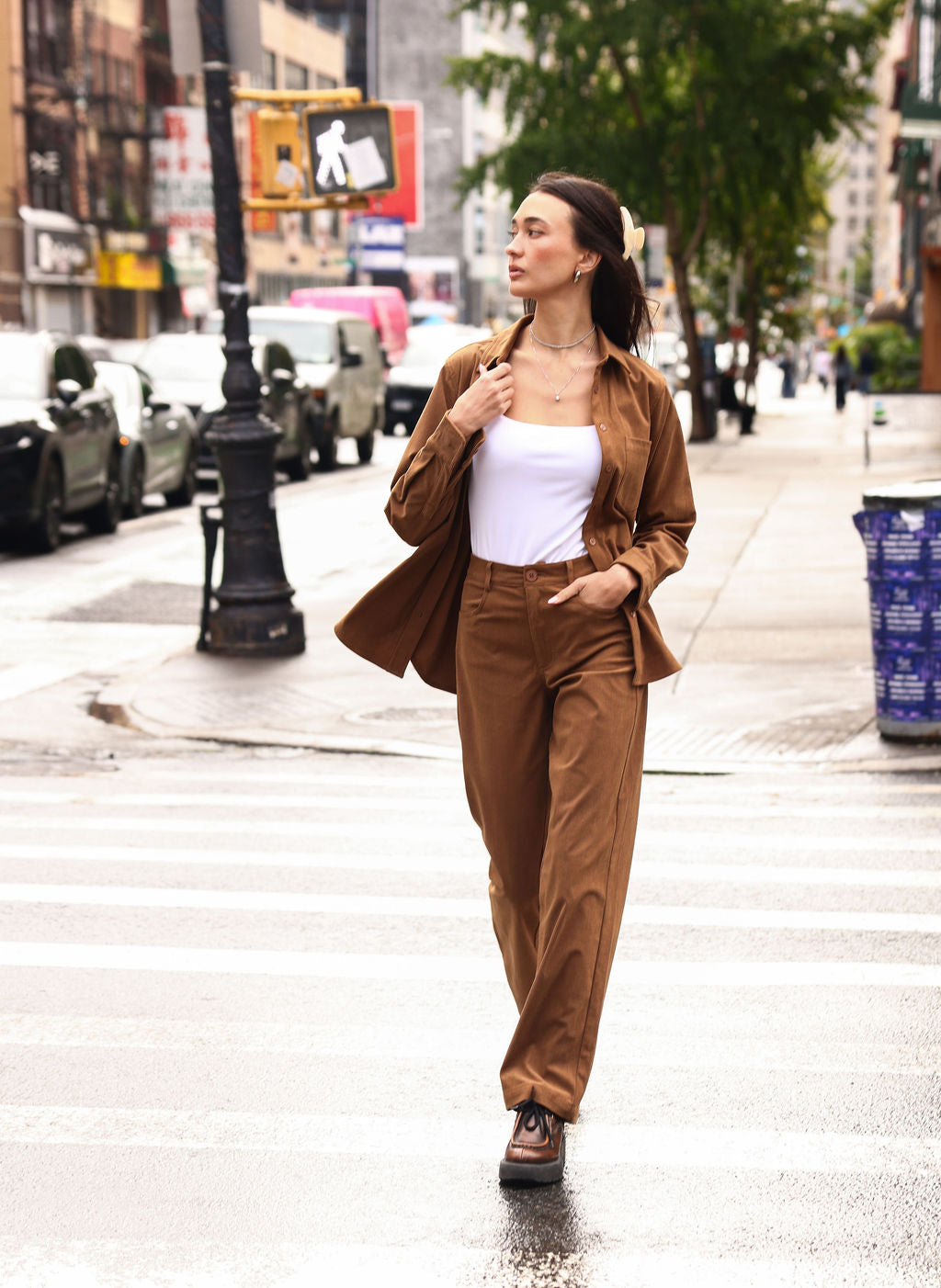 SYLC Designs Womens Tan Corduroy Trousers