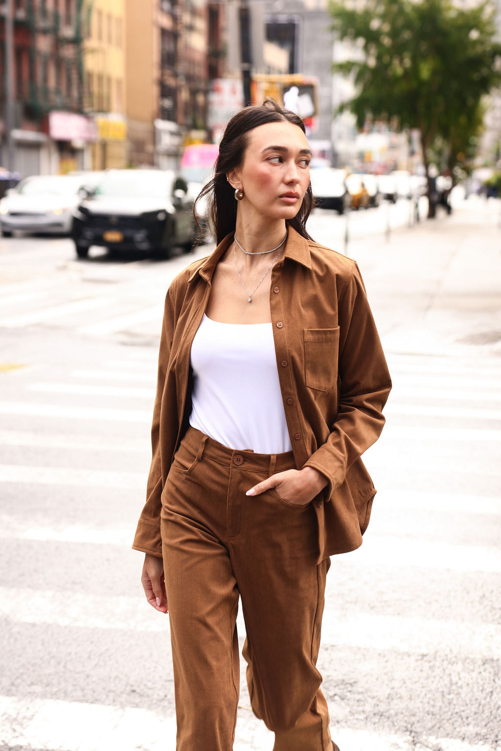 SYLC Designs Womens Tan Corduroy Trousers