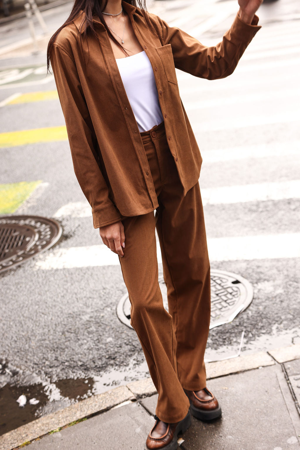 SYLC Designs Womens Tan Corduroy Trousers