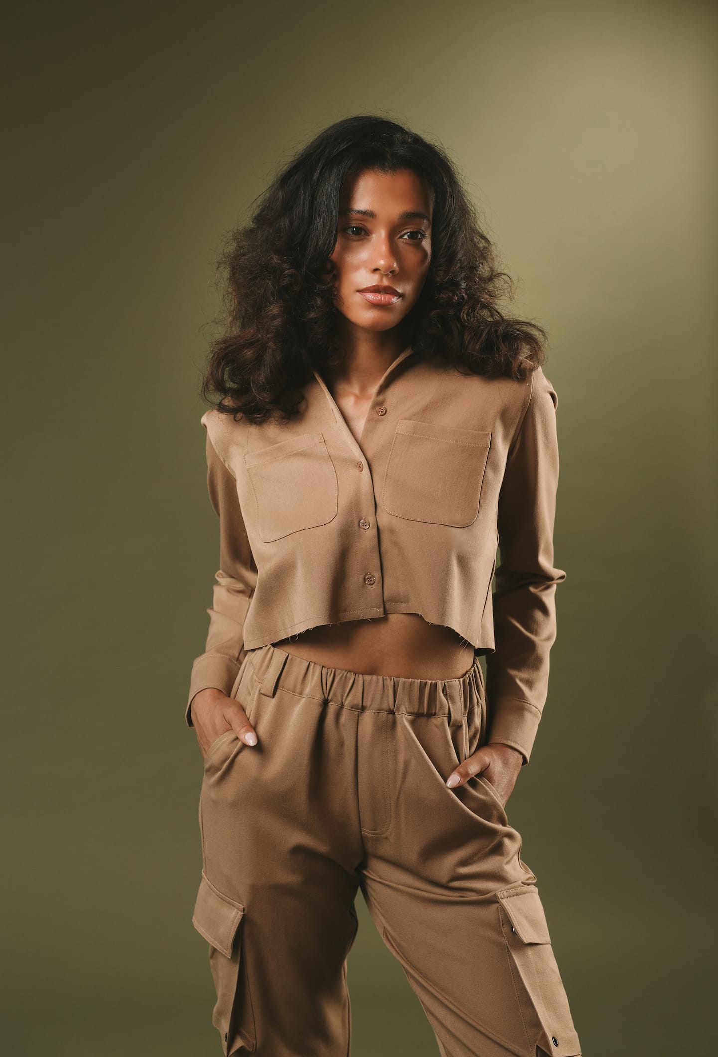 SYLC Designs Womens Tan Cotton Cargo Pants
