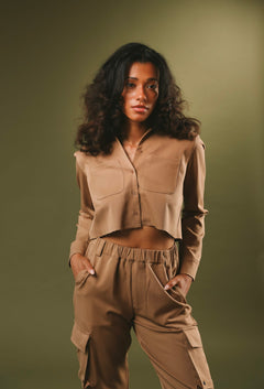 SYLC Designs Womens Tan Cotton Cargo Pants