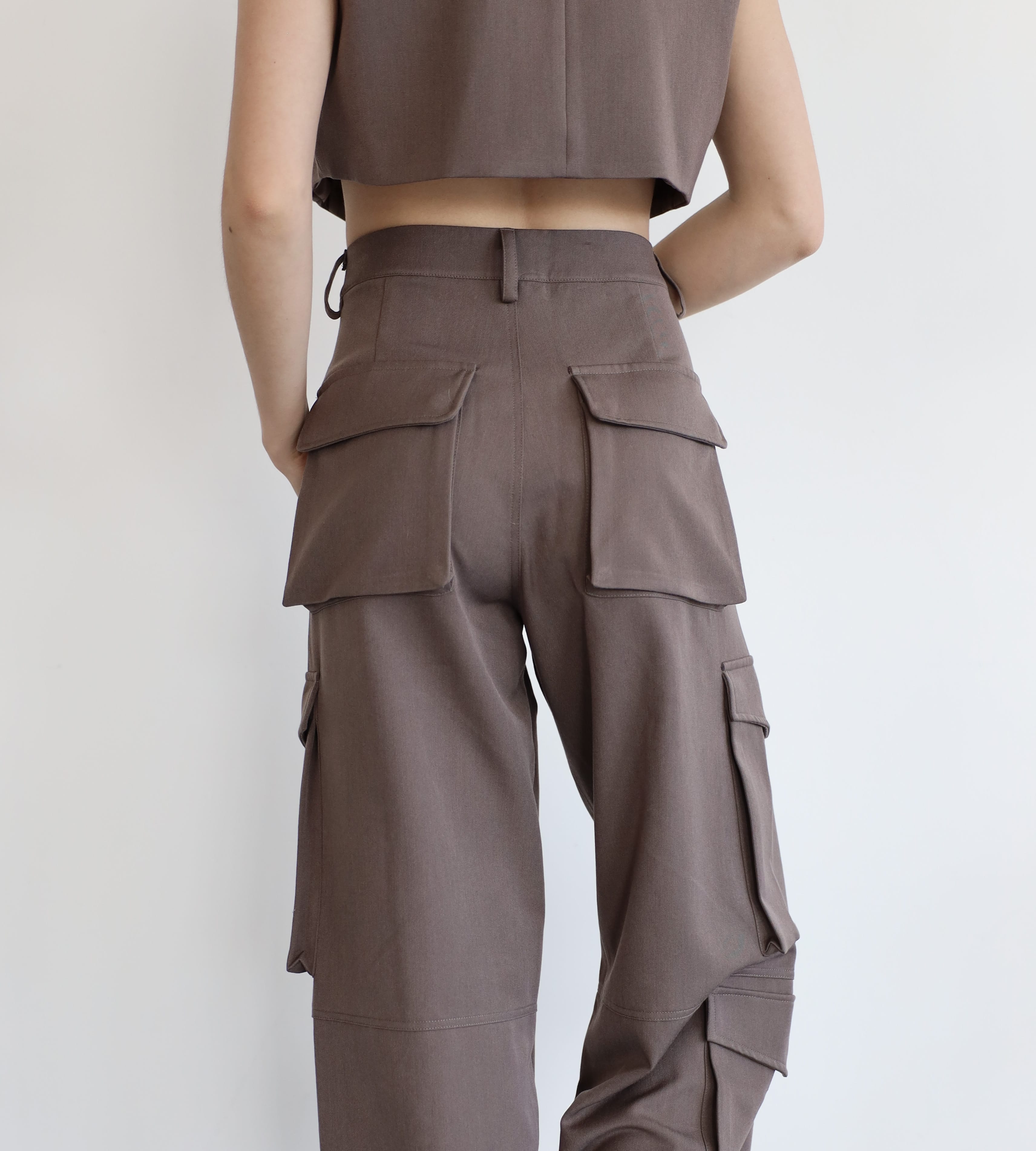 SYLC Designs Womens Taupe Cotton Wide leg Cargo