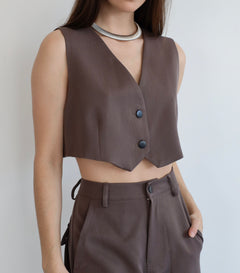 SYLC Designs Womens Taupe Cropped Cotton Vest