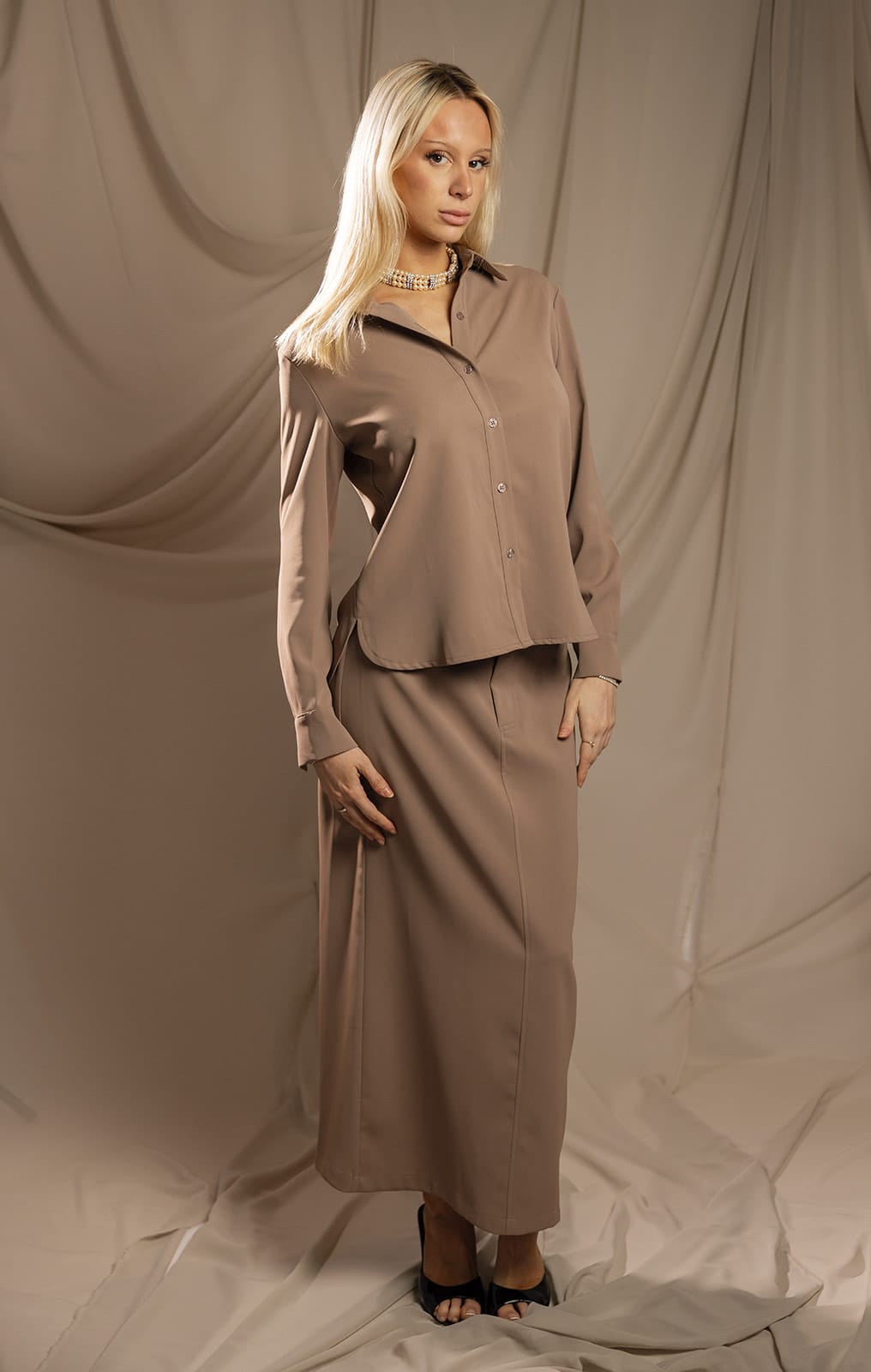 SYLC Designs Womens Taupe Suiting Maxi Skirt