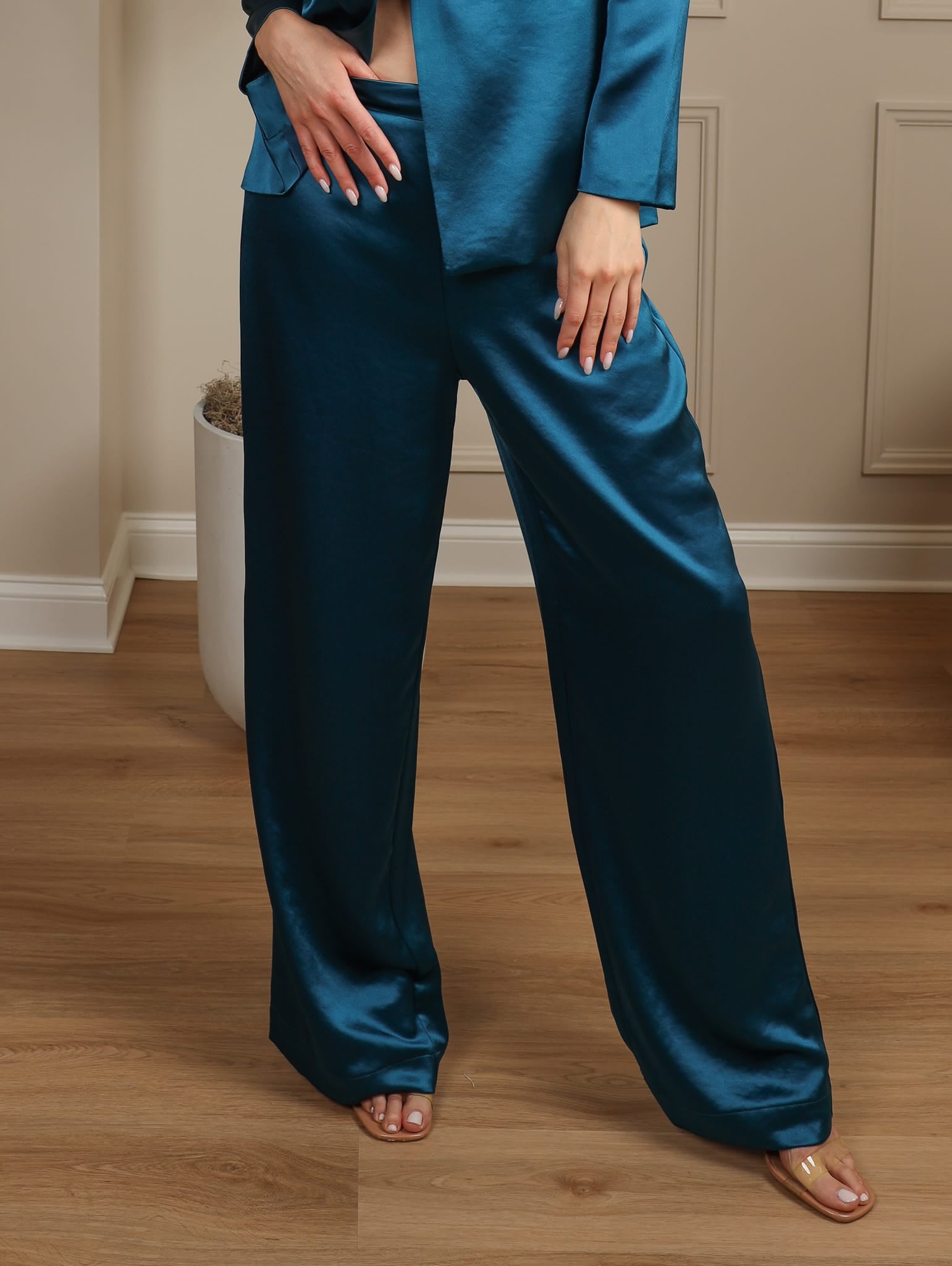 Sylc Designs Womens Teal Satin Pants