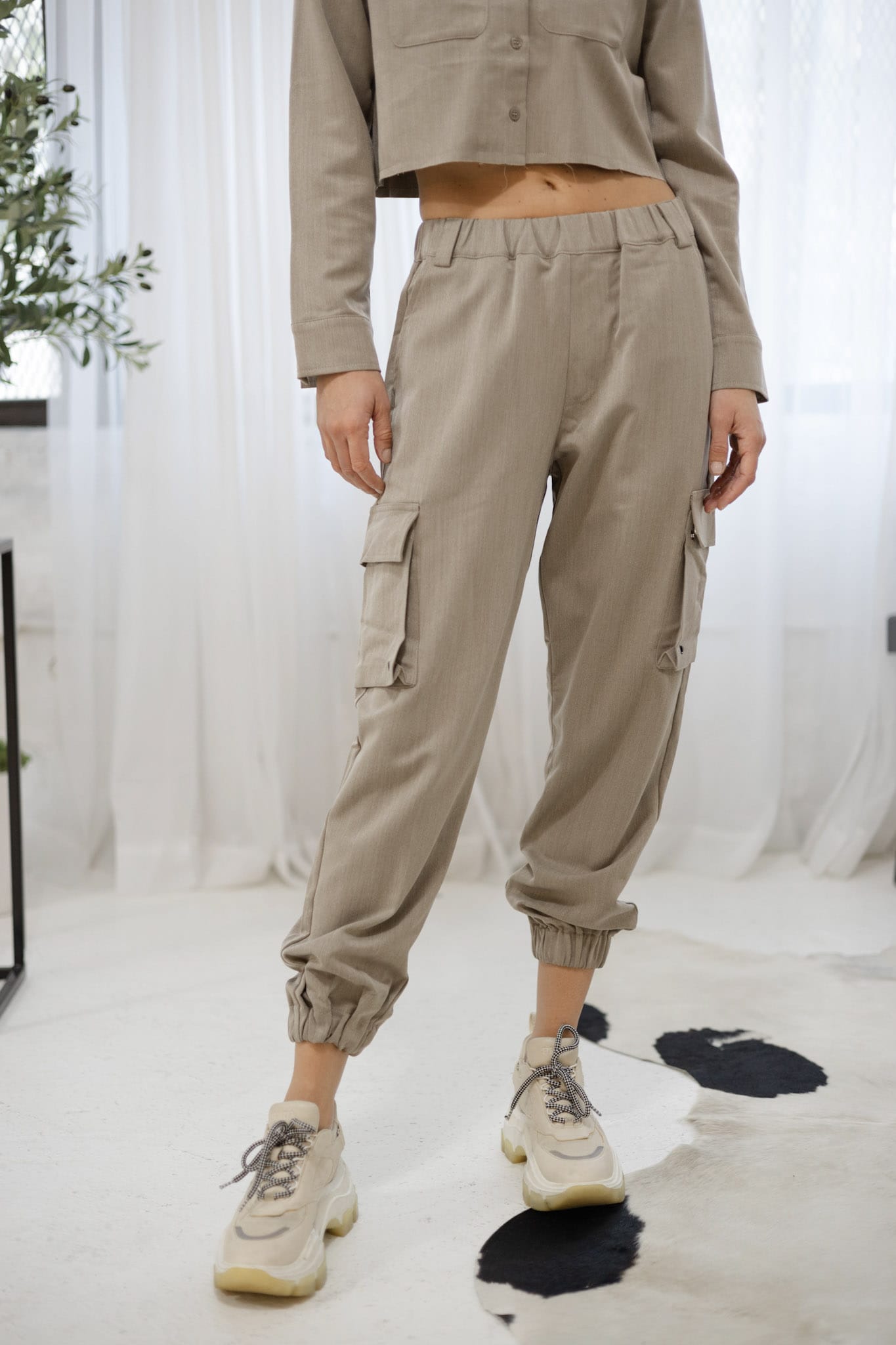 SYLC Designs Womens Truffle Cotton Cargo Pants