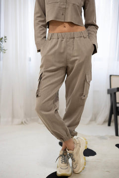 SYLC Designs Womens Truffle Cotton Cargo Pants