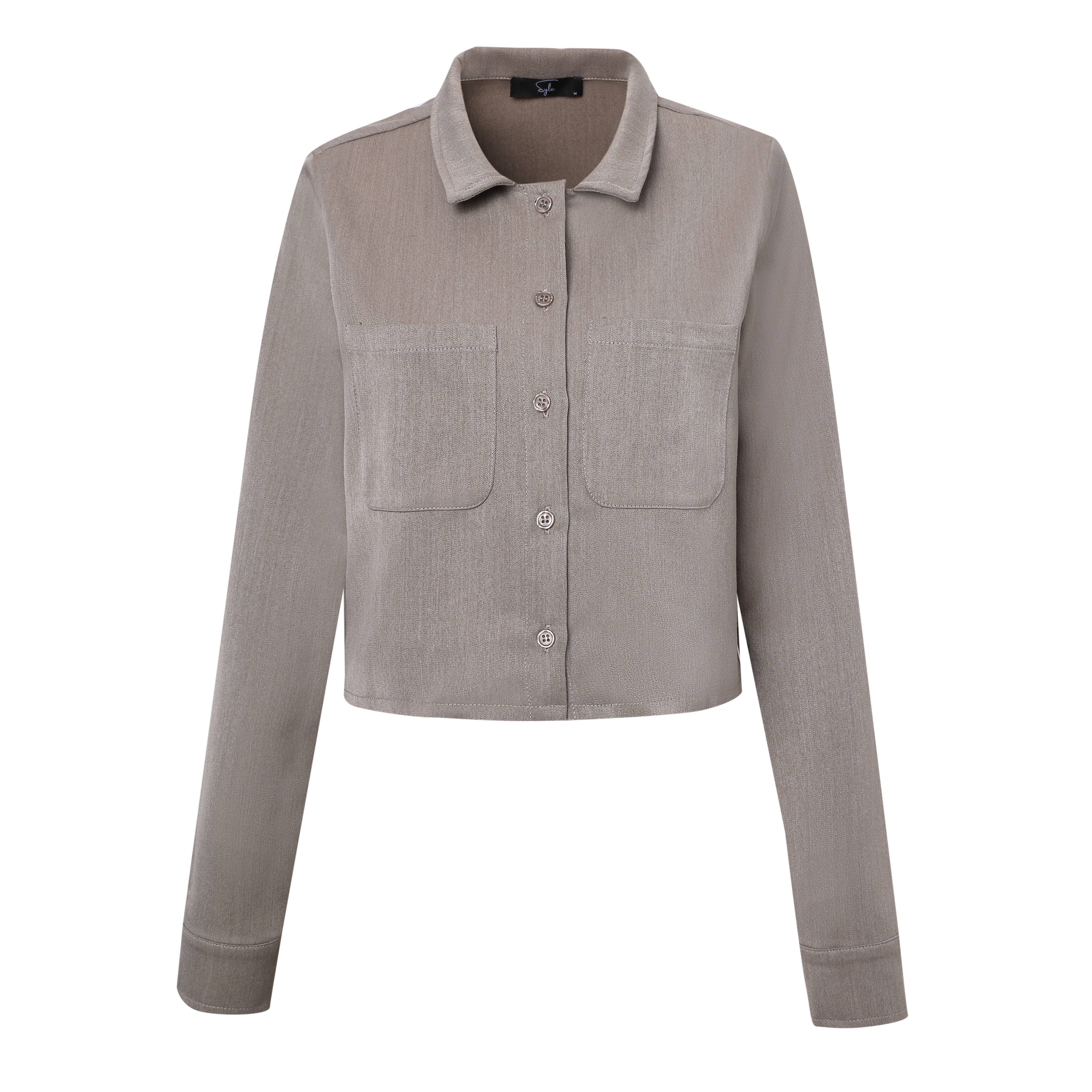 Sylc Designs Womens Truffle Cropped Cotton Button Down