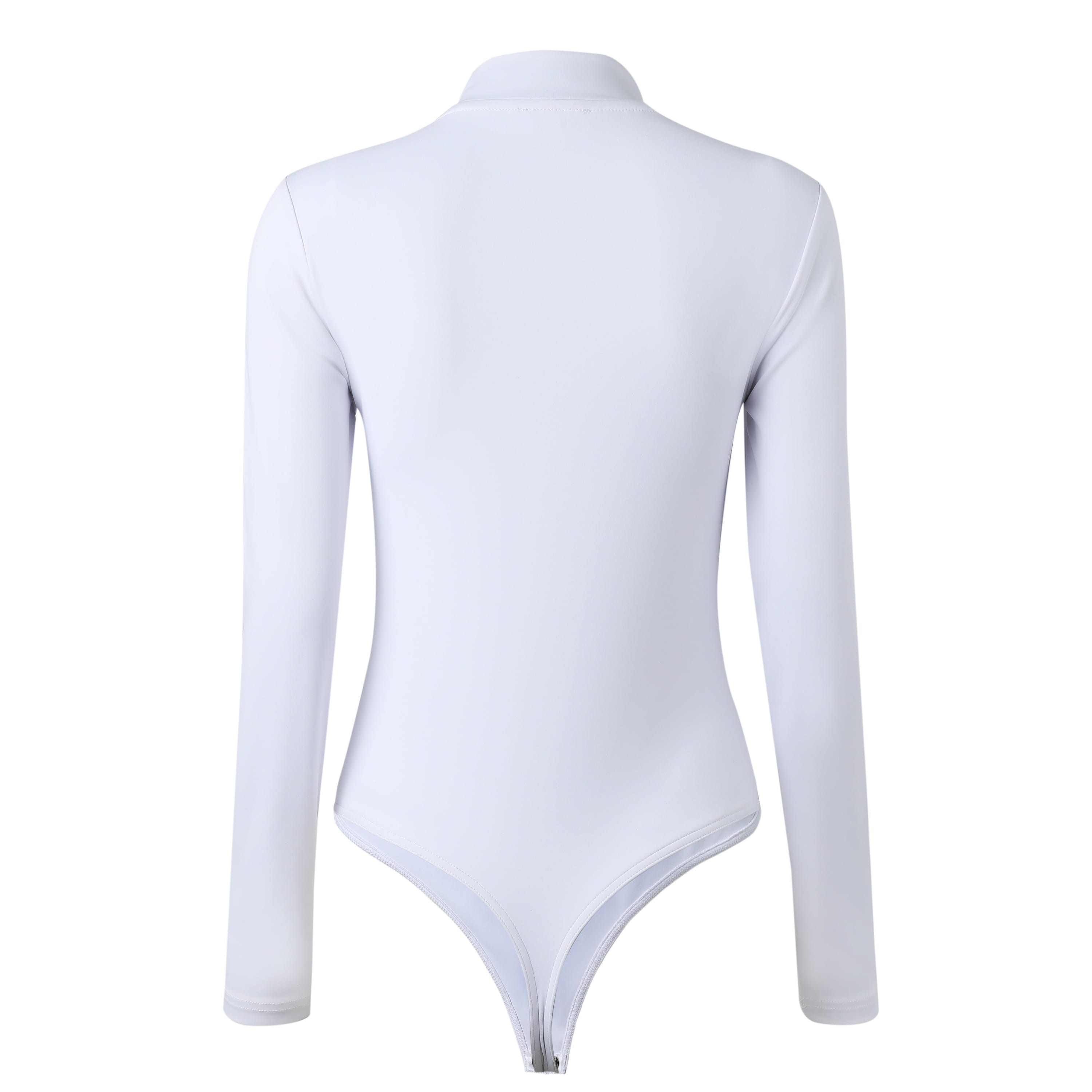 SYLC Designs Womens White Contour Mockneck Long-sleeve Bodysuit