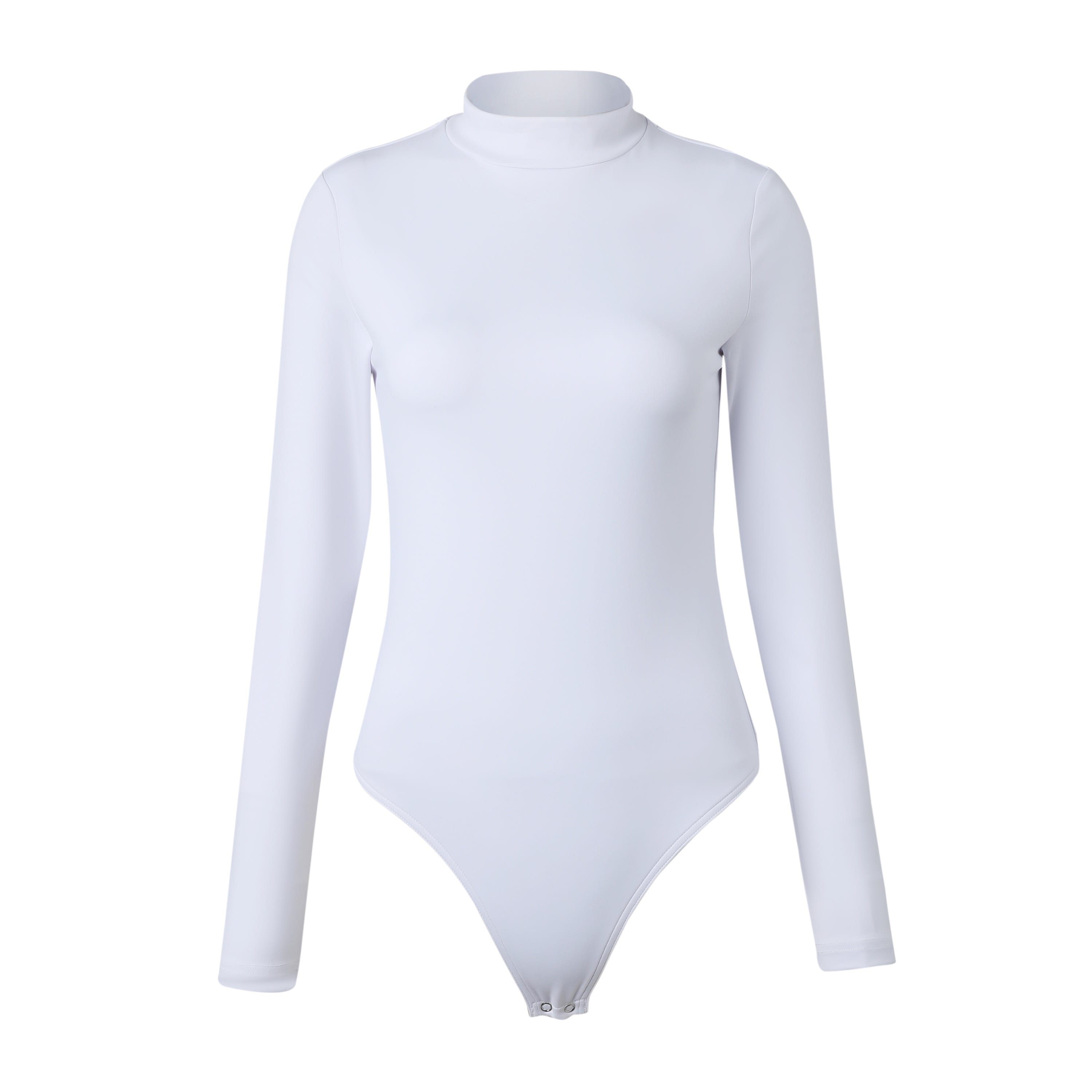 SYLC Designs Womens White Contour Mockneck Long-sleeve Bodysuit