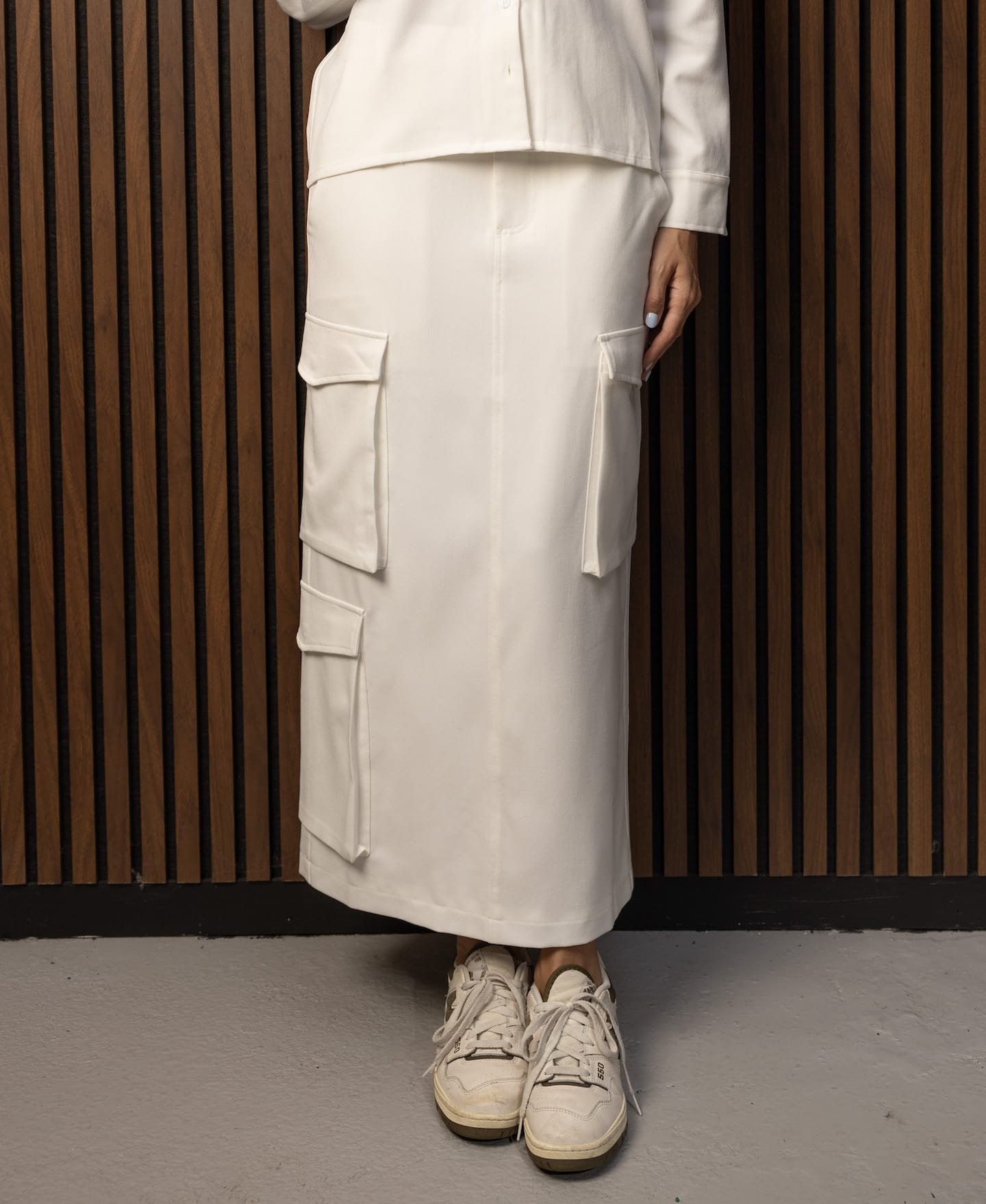 SYLC Designs Womens White Cotton Cargo Skirt