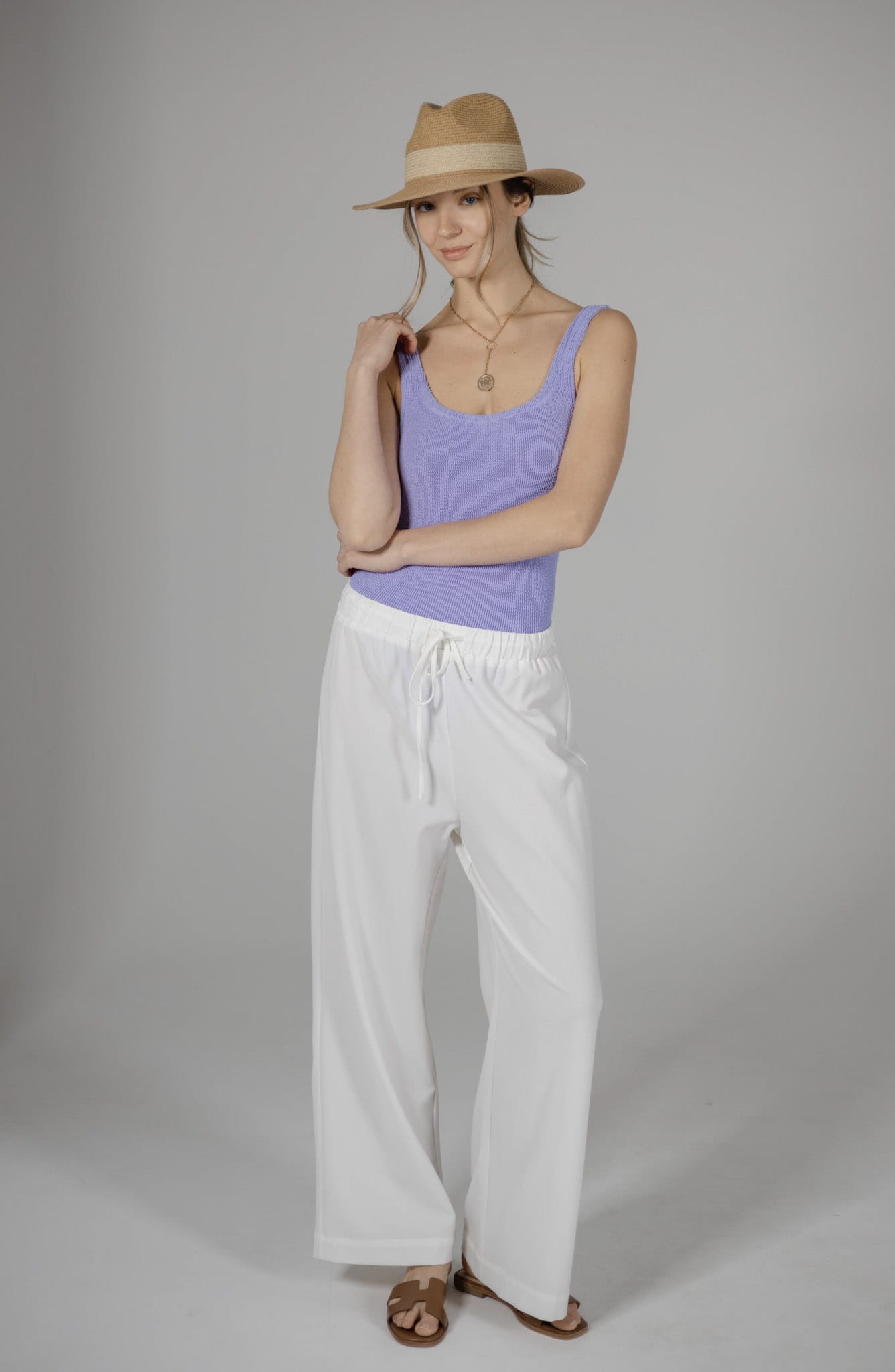 Sylc Designs Womens White Cotton Elastic Beach Pants