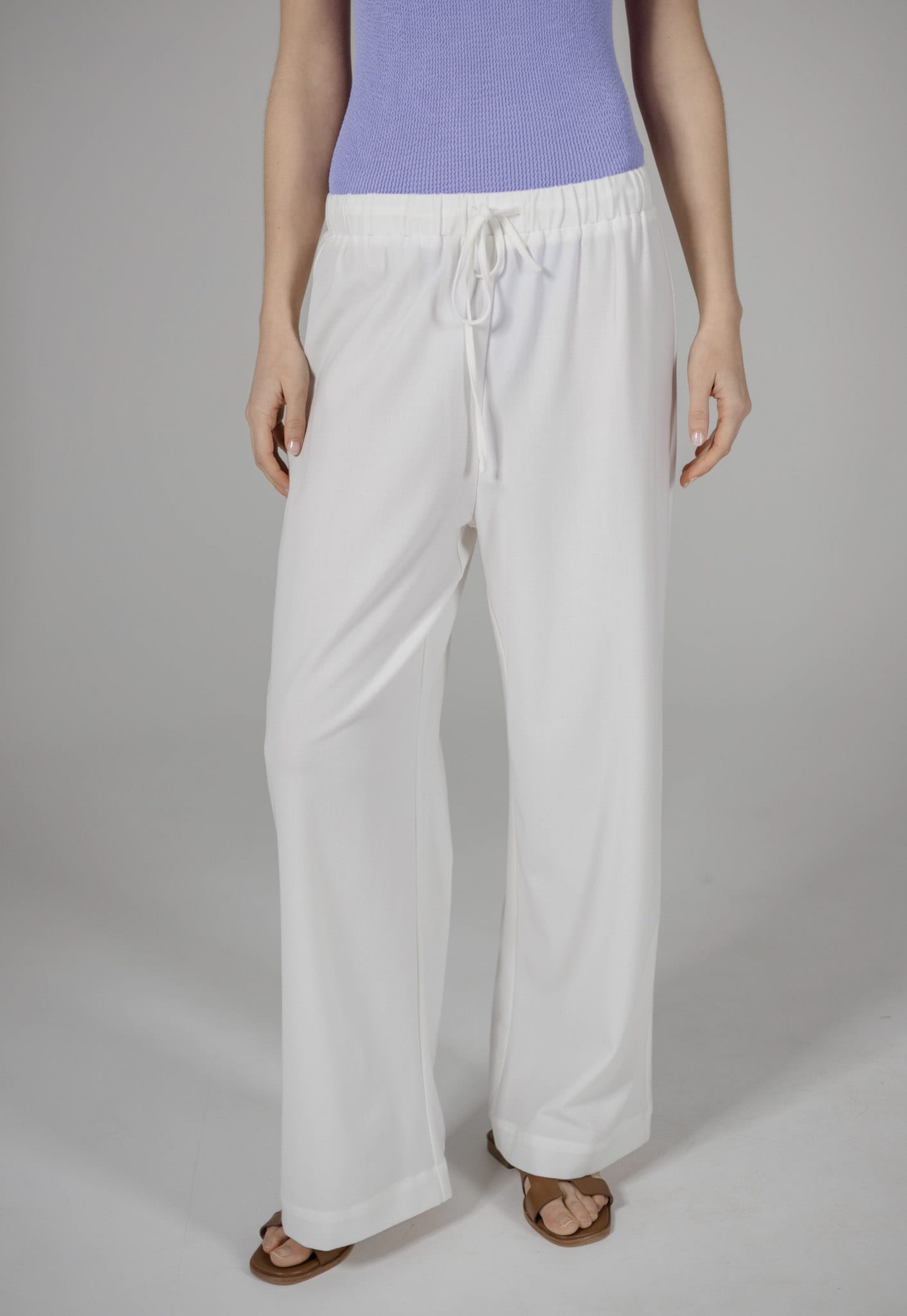Sylc Designs Womens White Cotton Elastic Beach Pants