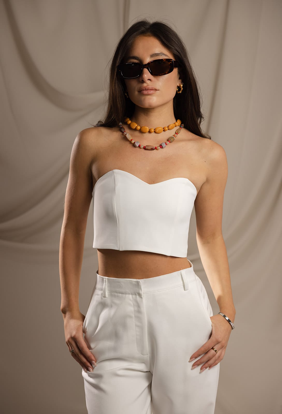 SYLC Designs Womens White Crop Suiting Bustier