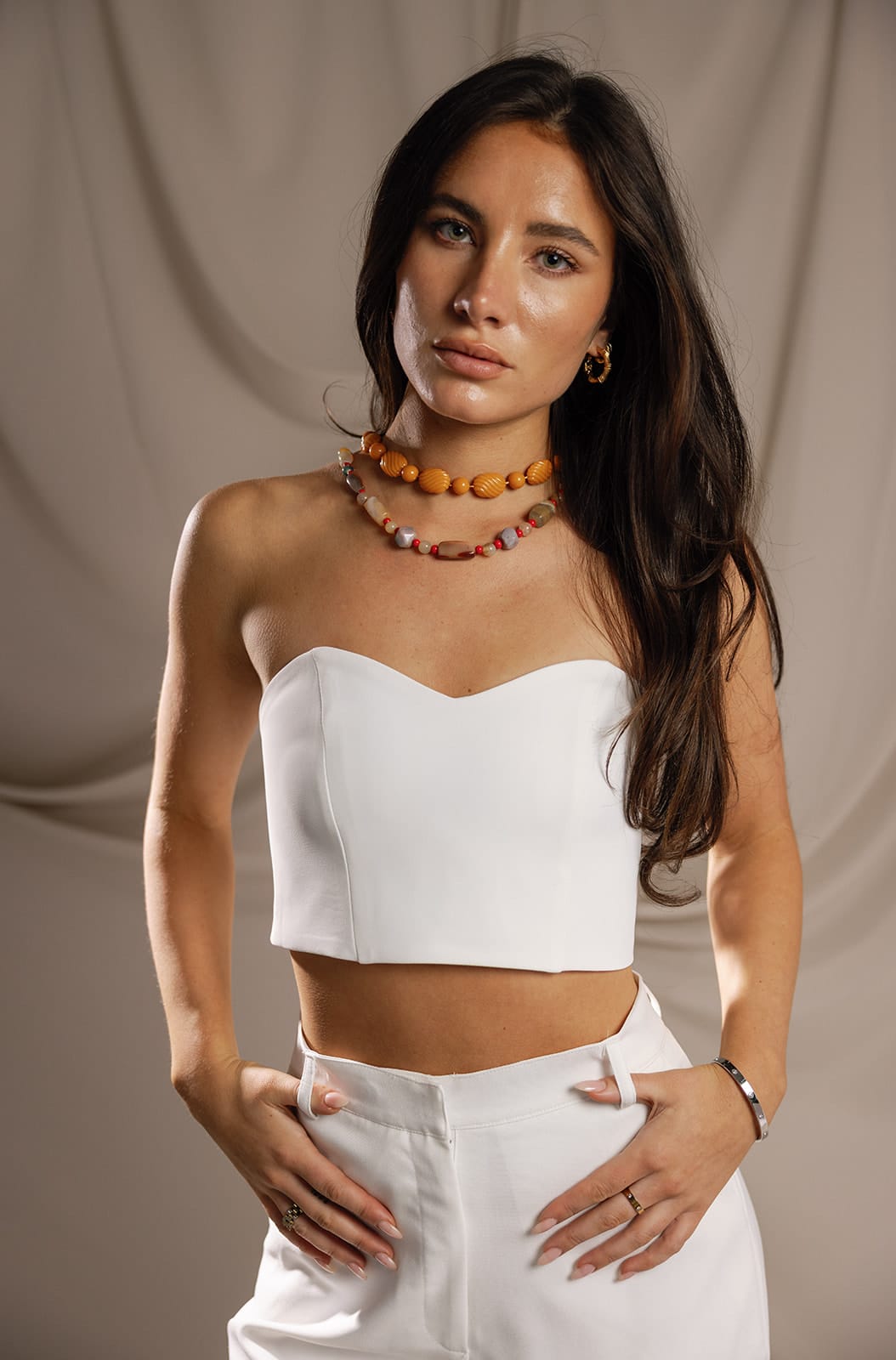 SYLC Designs Womens White Crop Suiting Bustier