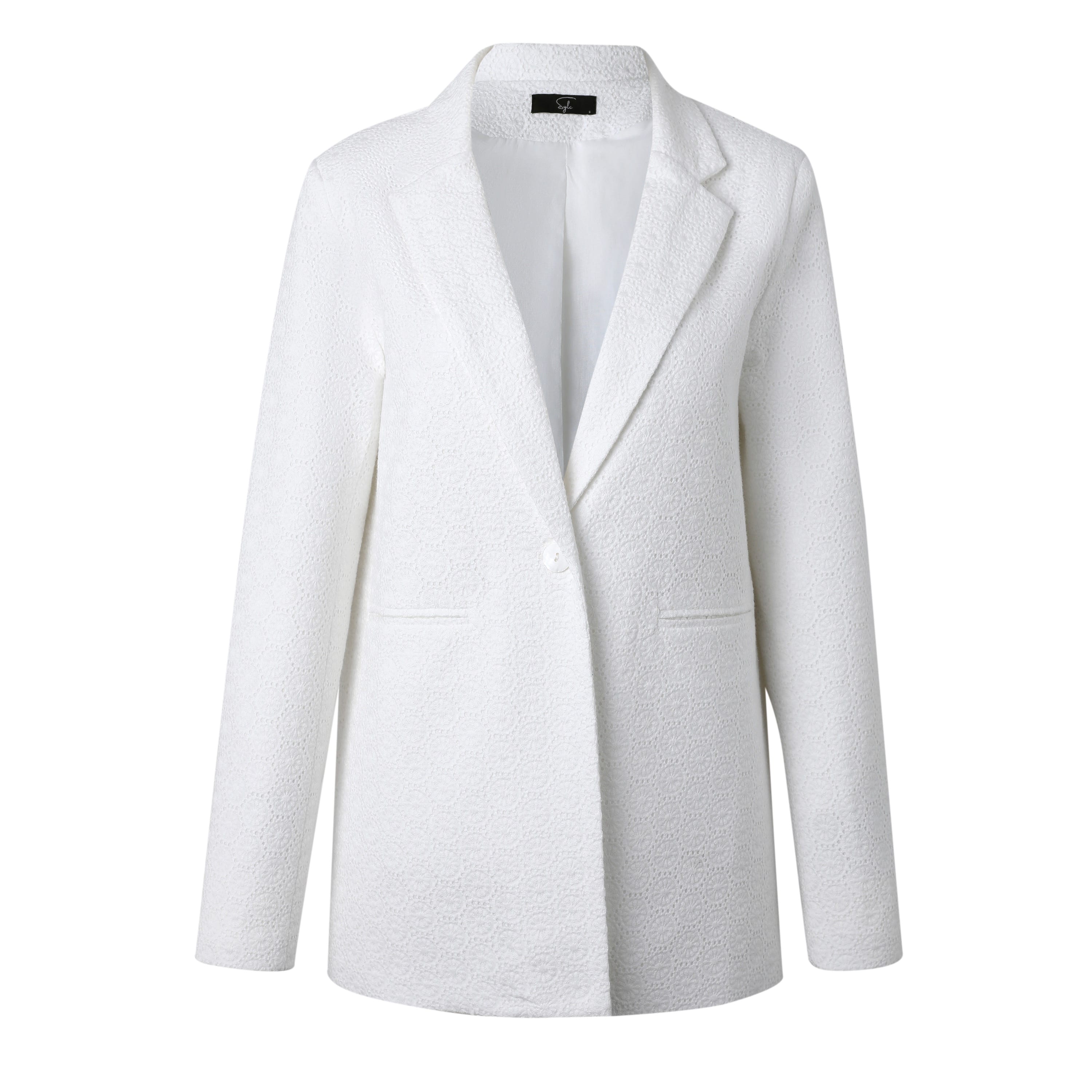SYLC Designs Womens White Eyelet Blazer