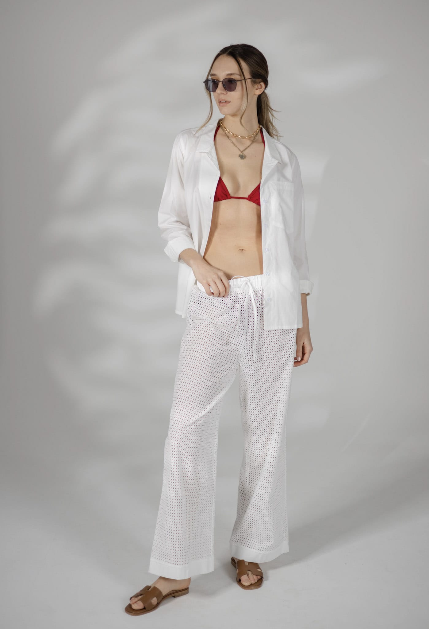 Sylc Designs Womens White Eyelet Elastic Beach Pants