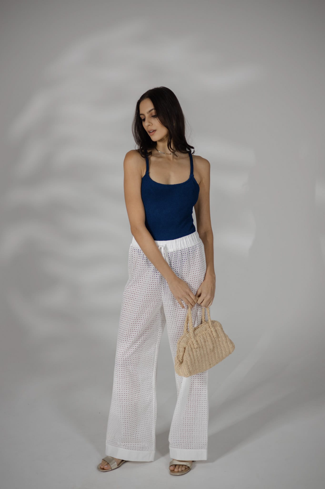 Sylc Designs Womens White Eyelet Elastic Beach Pants