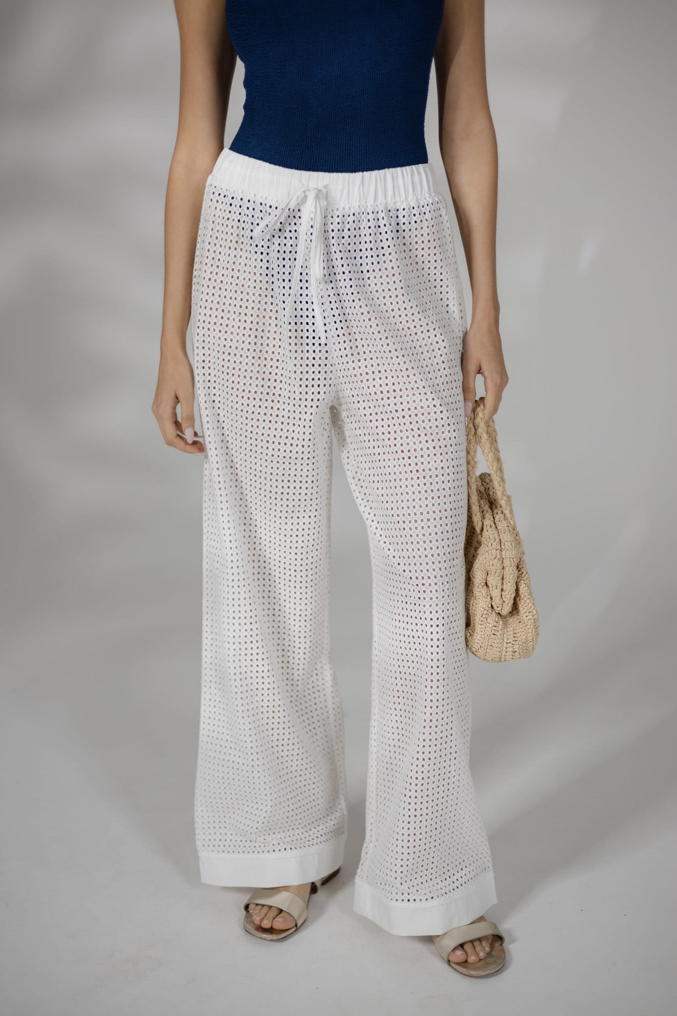 Sylc Designs Womens White Eyelet Elastic Beach Pants