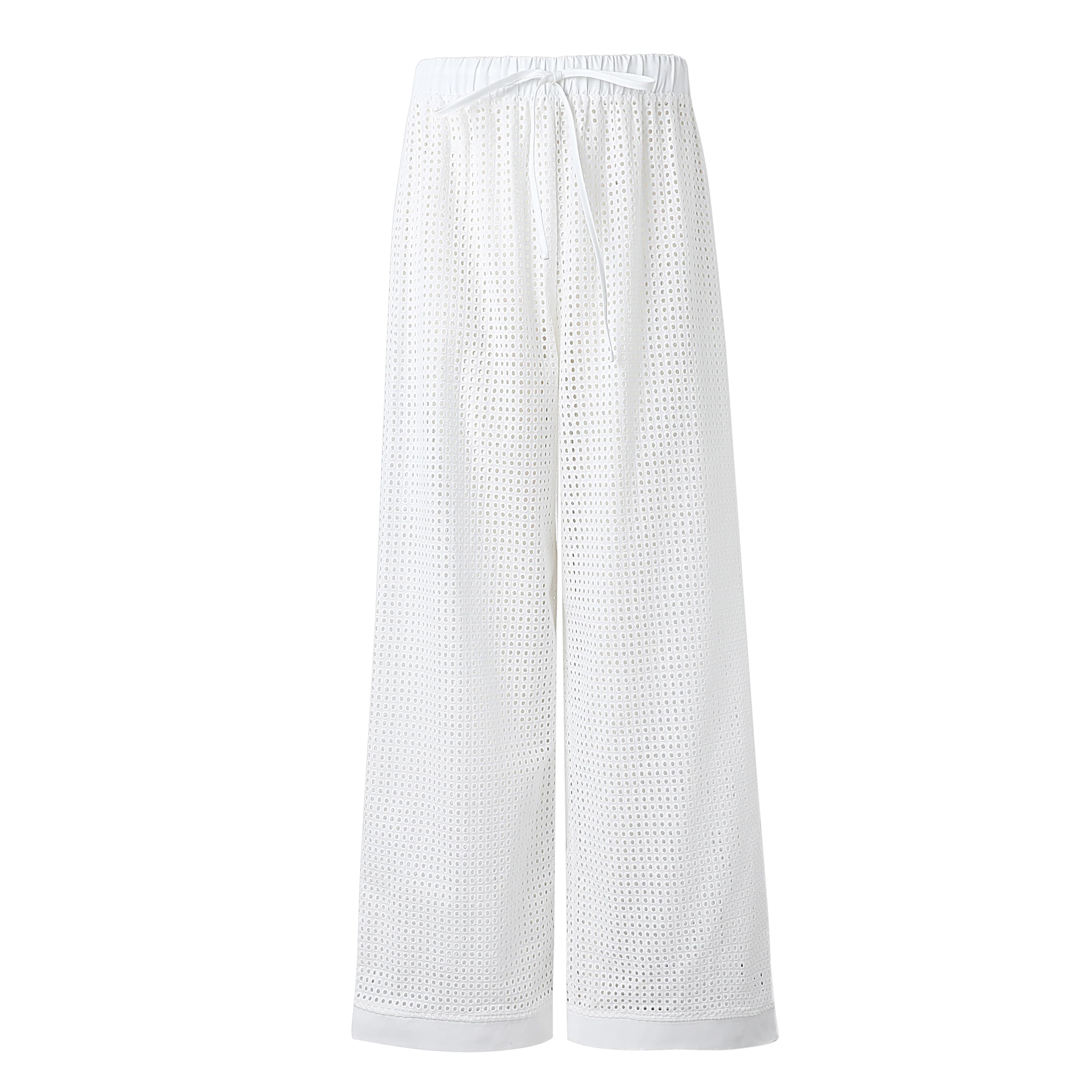 Sylc Designs Womens White Eyelet Elastic Beach Pants