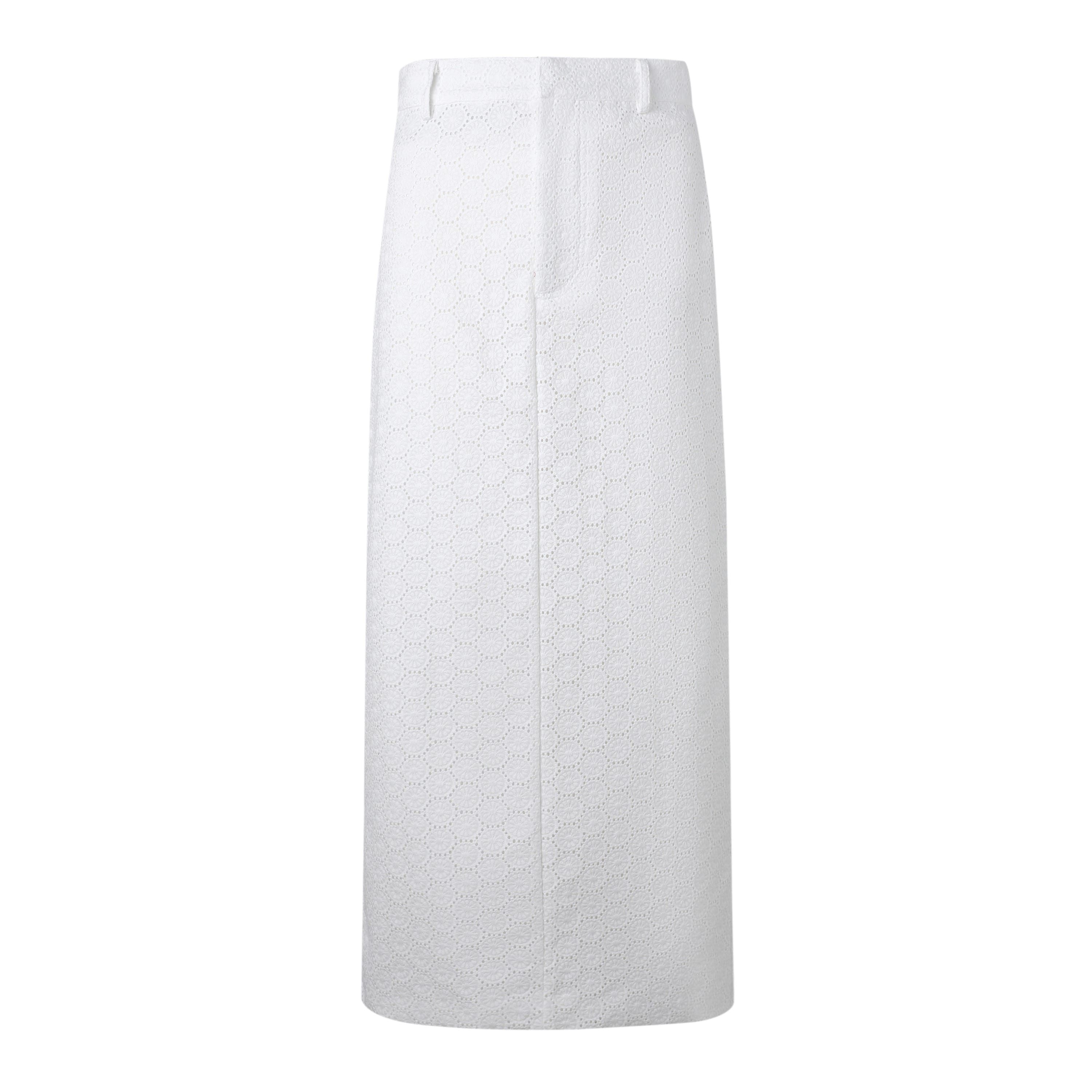 SYLC Designs Womens White Eyelet Maxi Skirt