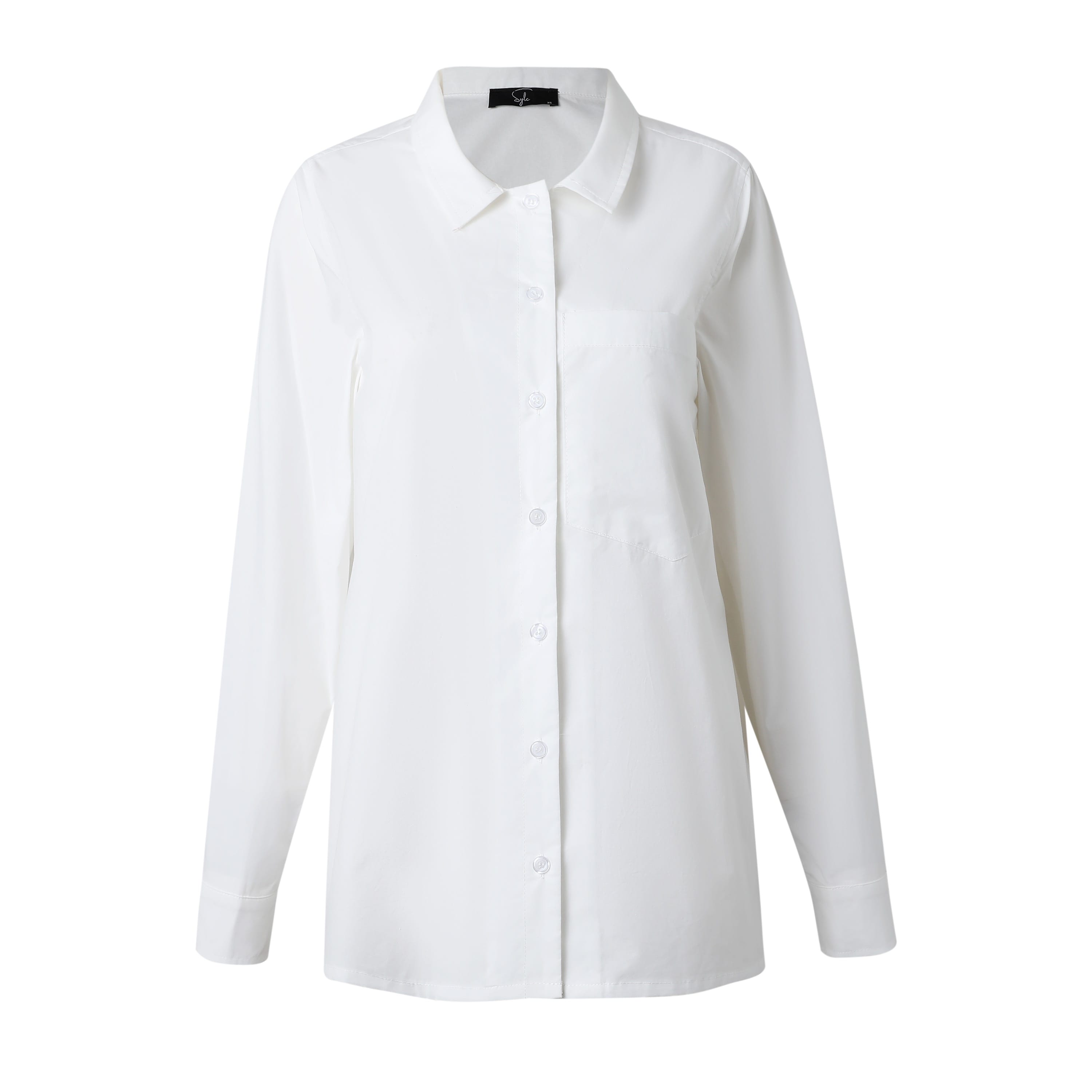 Sylc Designs Womens White Poplin Long Sleeve Button Down