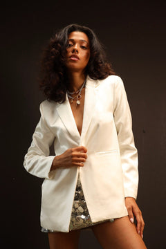 Sylc Designs Womens White Satin Blazer