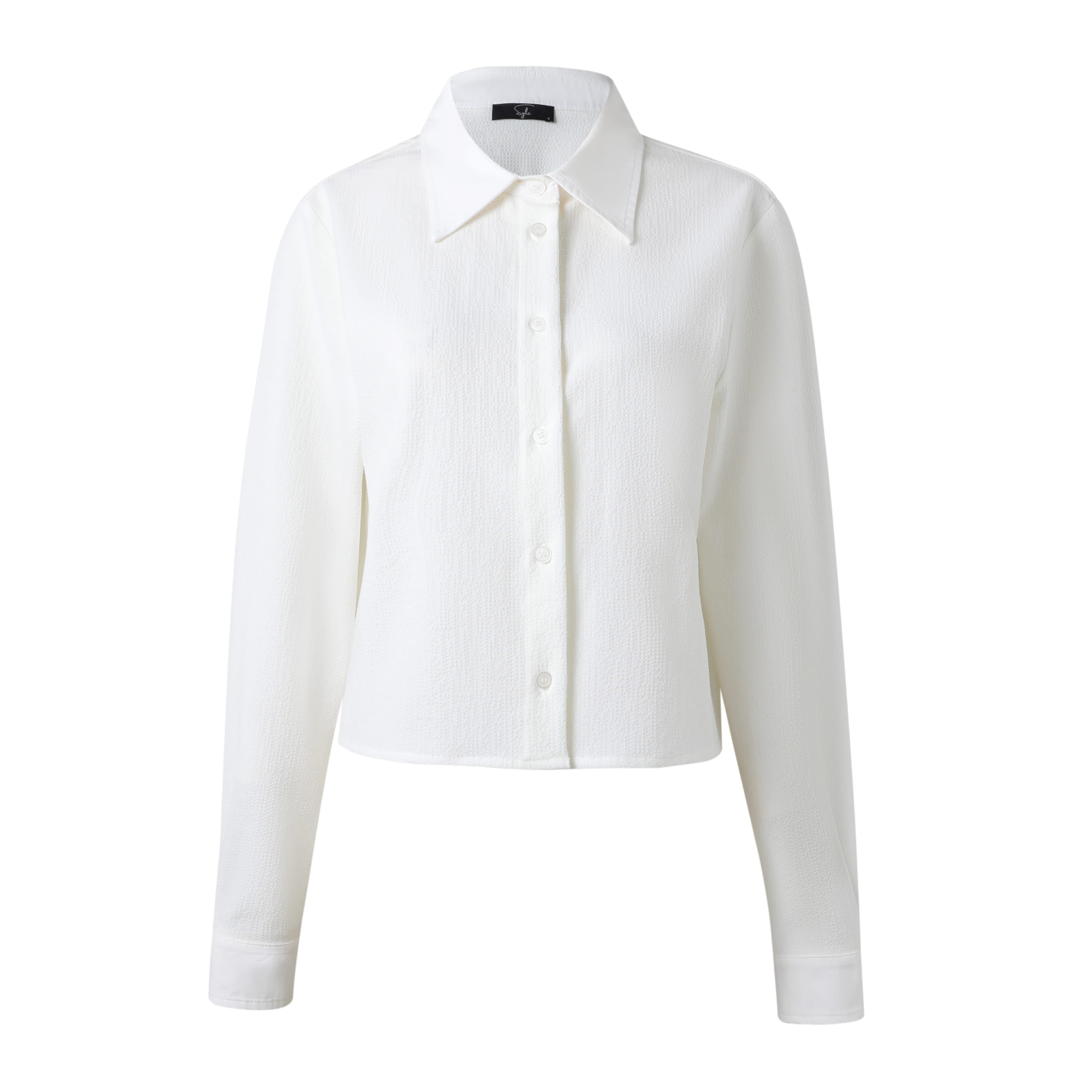 SYLC Designs Womens White Seersucker Button Down
