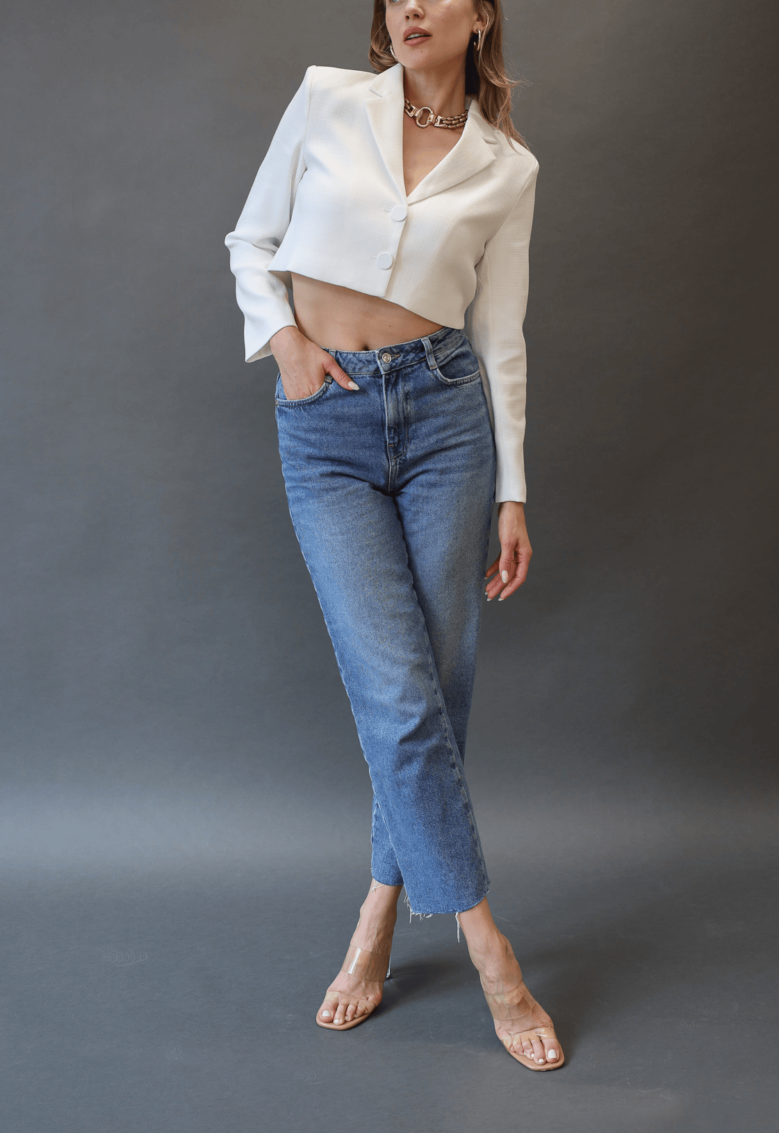 Sylc Designs Womens White Summer Blend Cropped Blazer