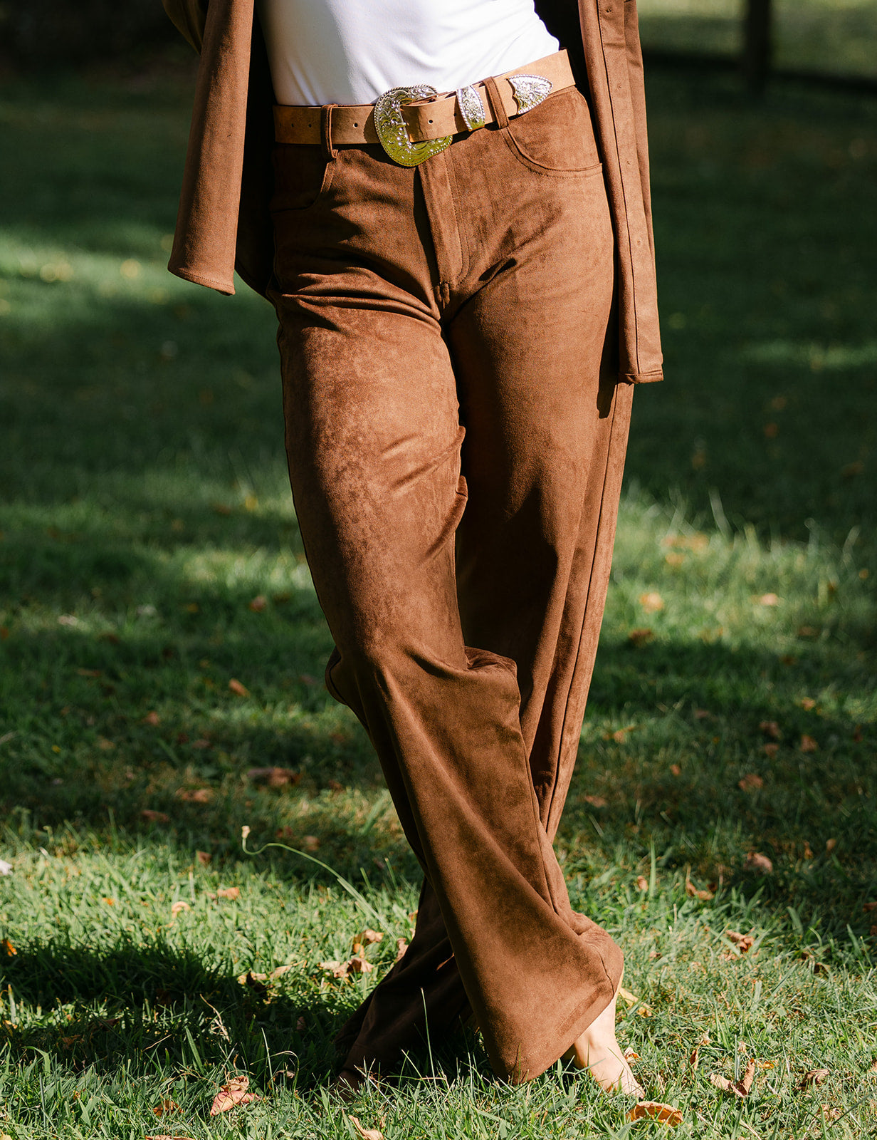 womans brown suede trousers
