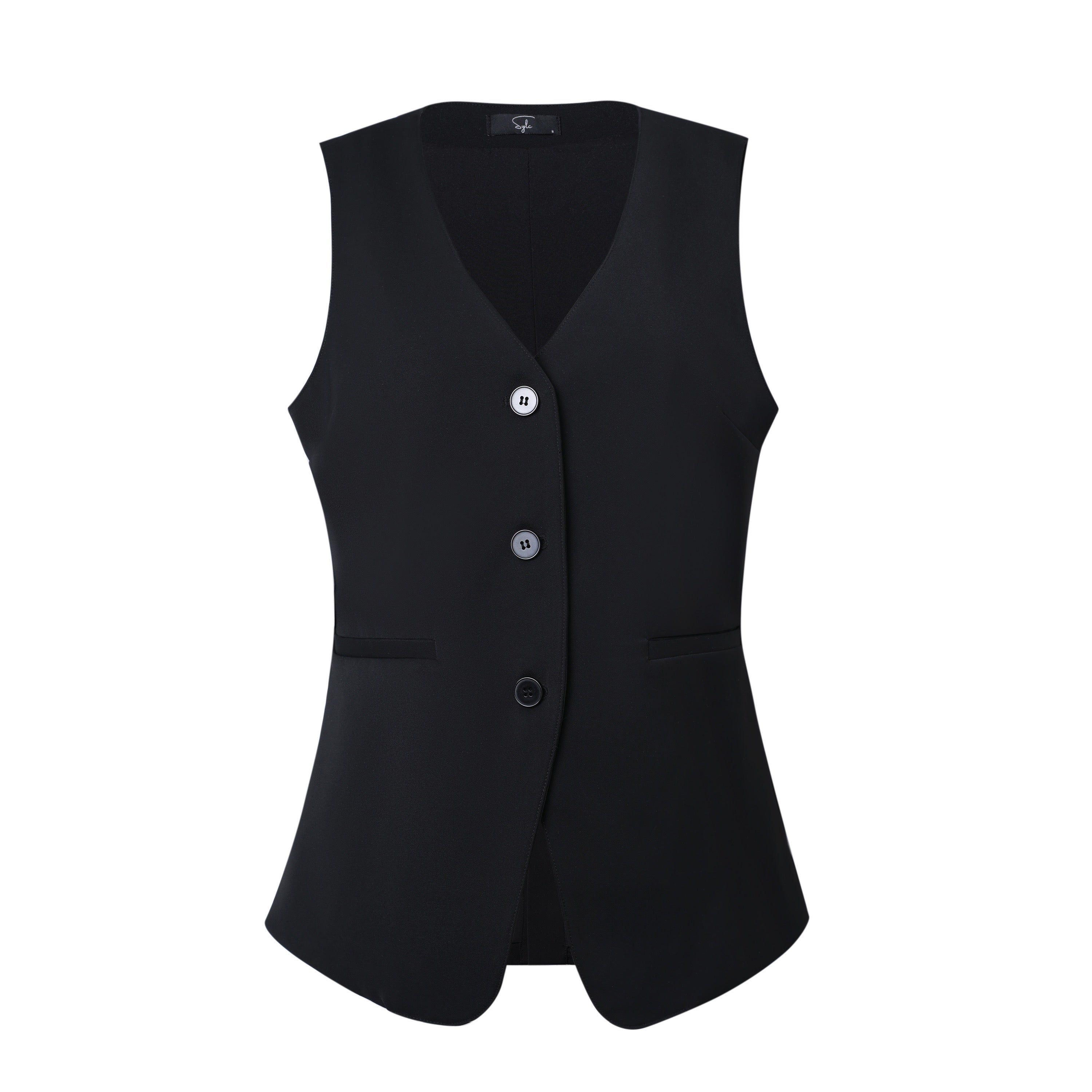 women's black suiting vest on a white background