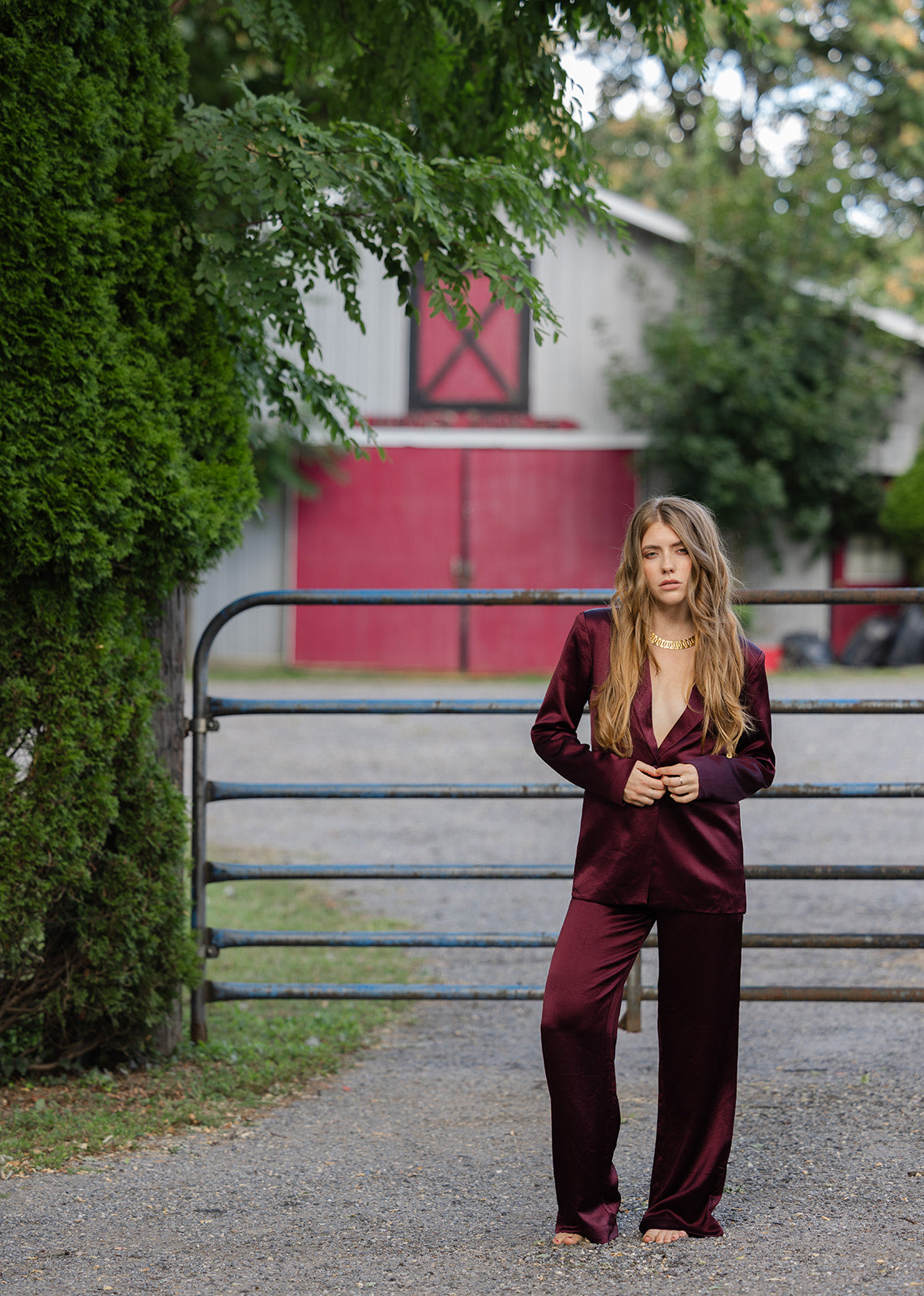 cabernet satin pant suit