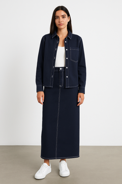 womens navy stitching maxi skirt