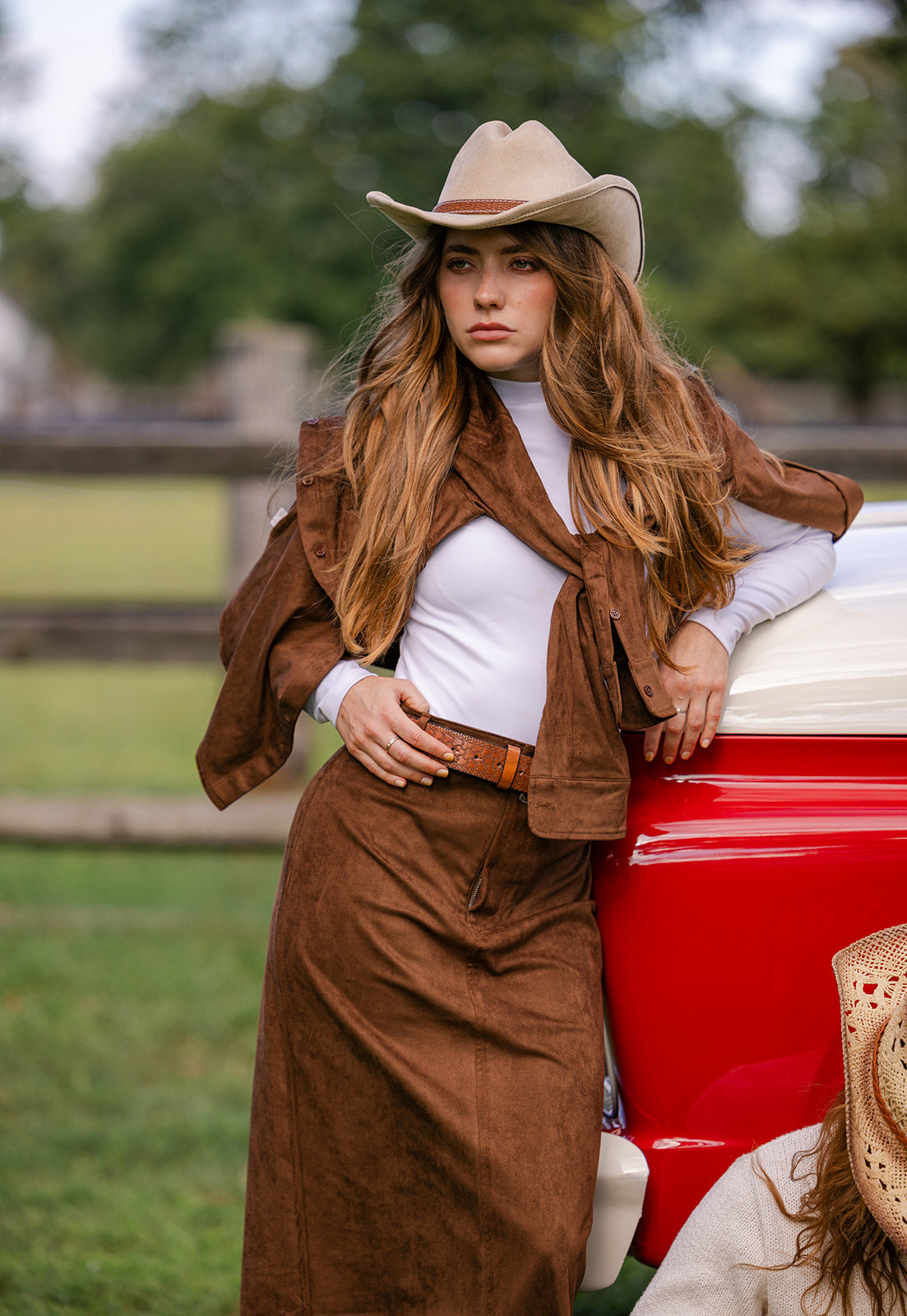 women's suede brown maxi skirt