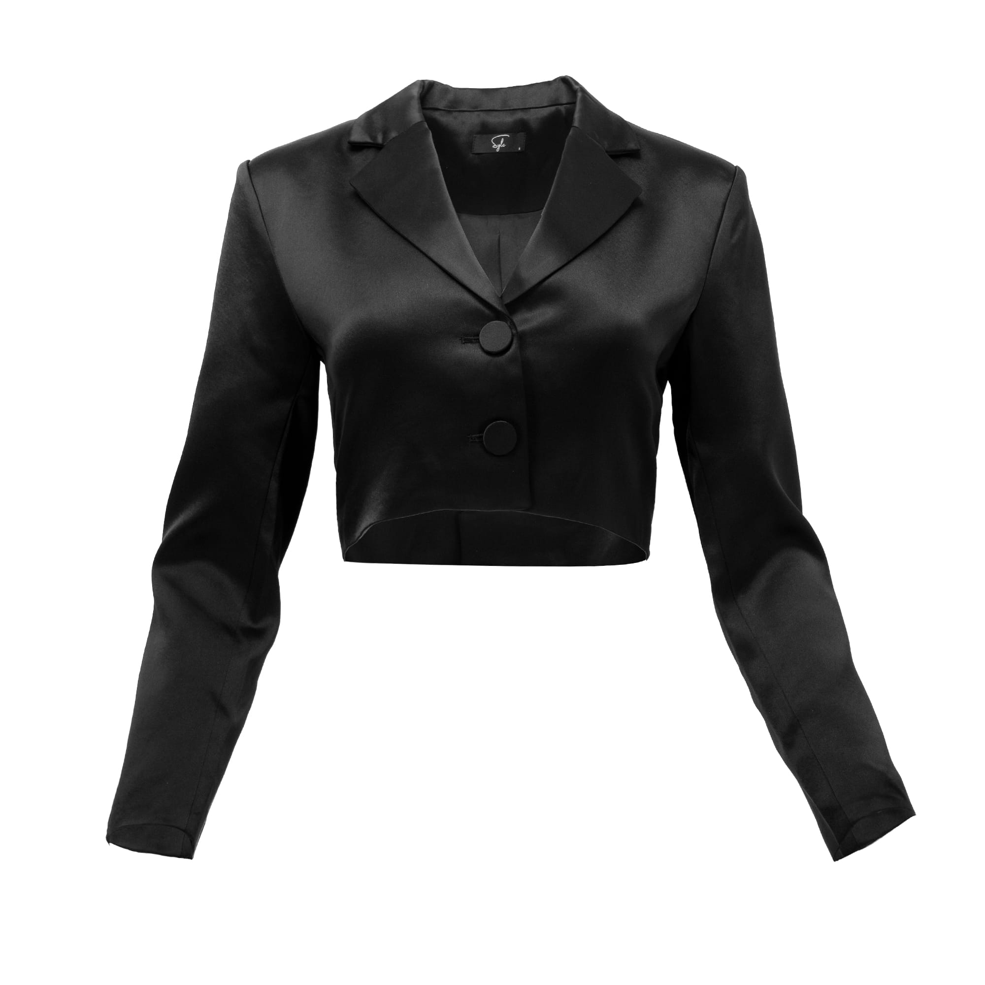 Sylc Designs Womens Black Satin Cropped Blazer