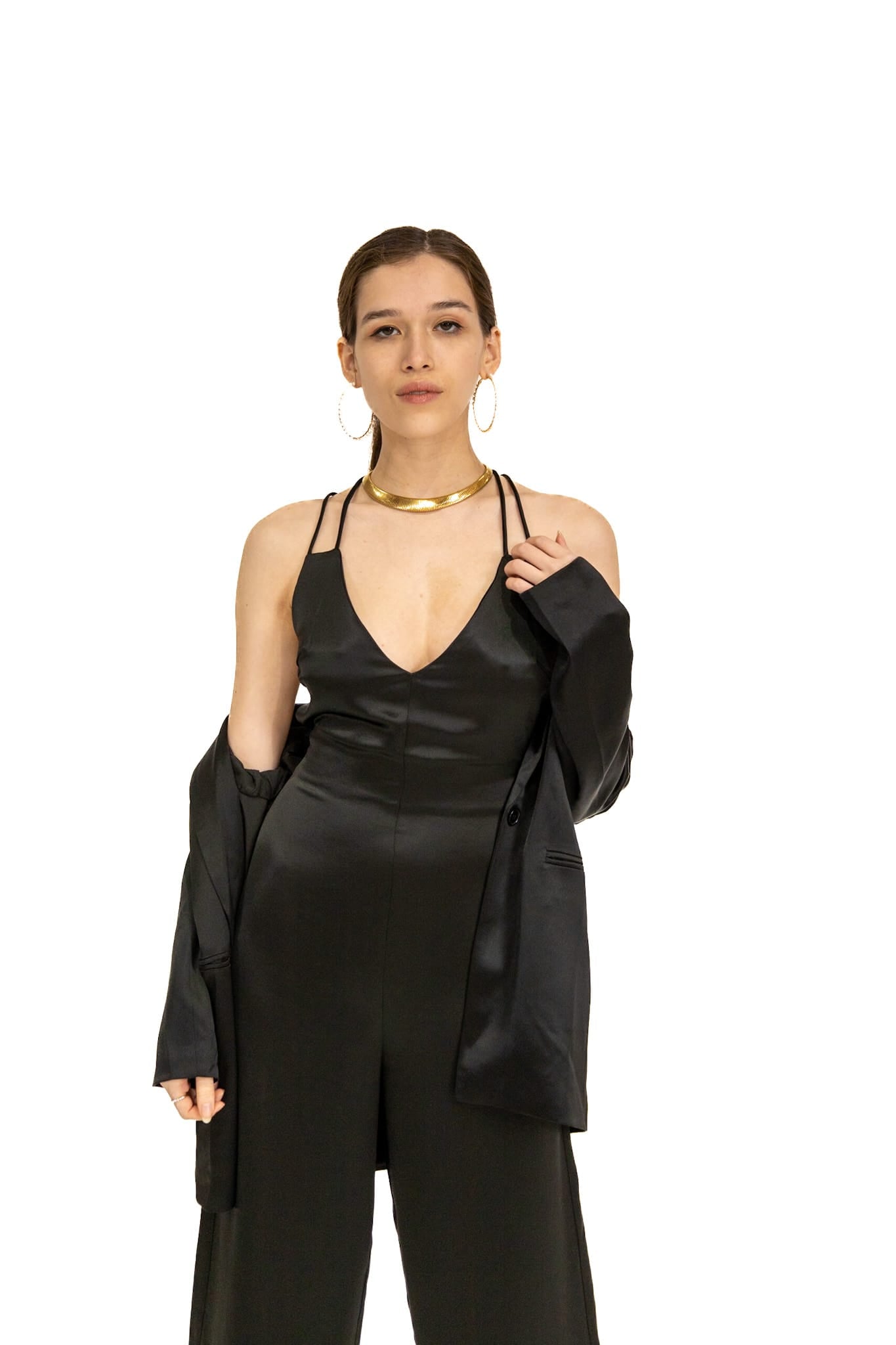 Sylc Designs Womens Black Satin Jumpsuit