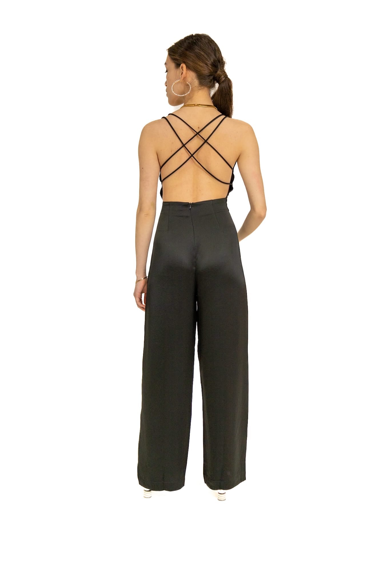 Sylc Designs Womens Black Satin Jumpsuit