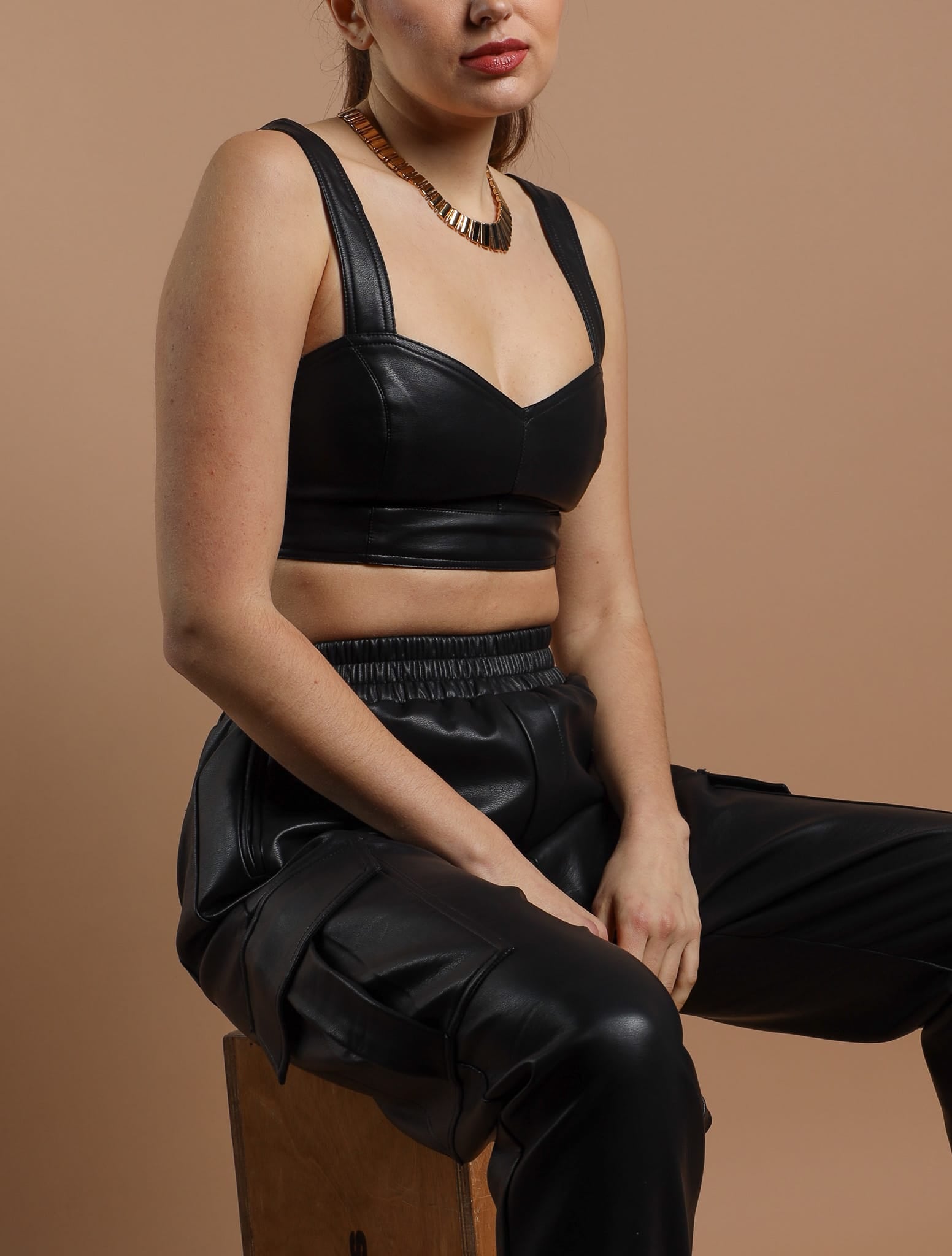 Sylc Designs Womens Black Vegan Leather Bralette