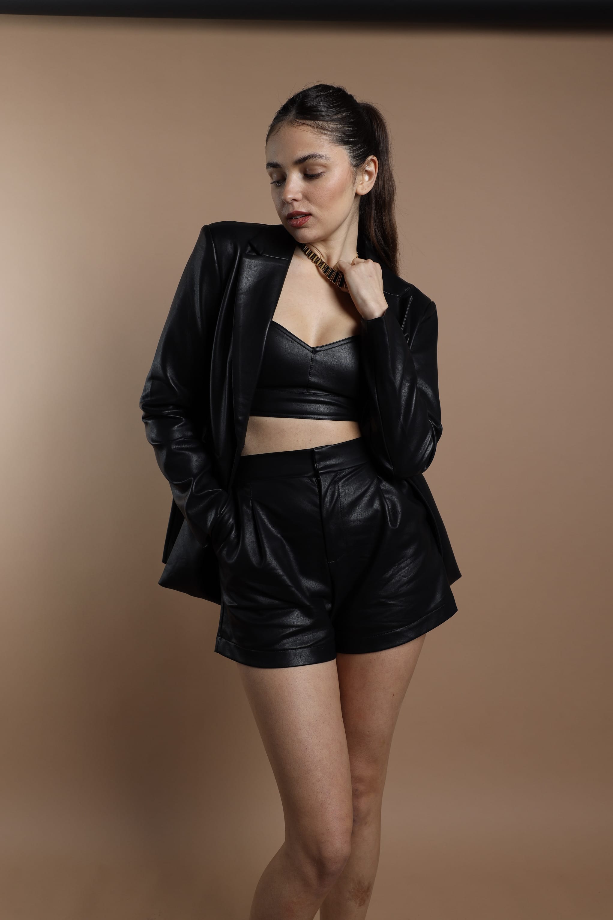 Sylc Designs Womens Black Vegan Leather Shorts
