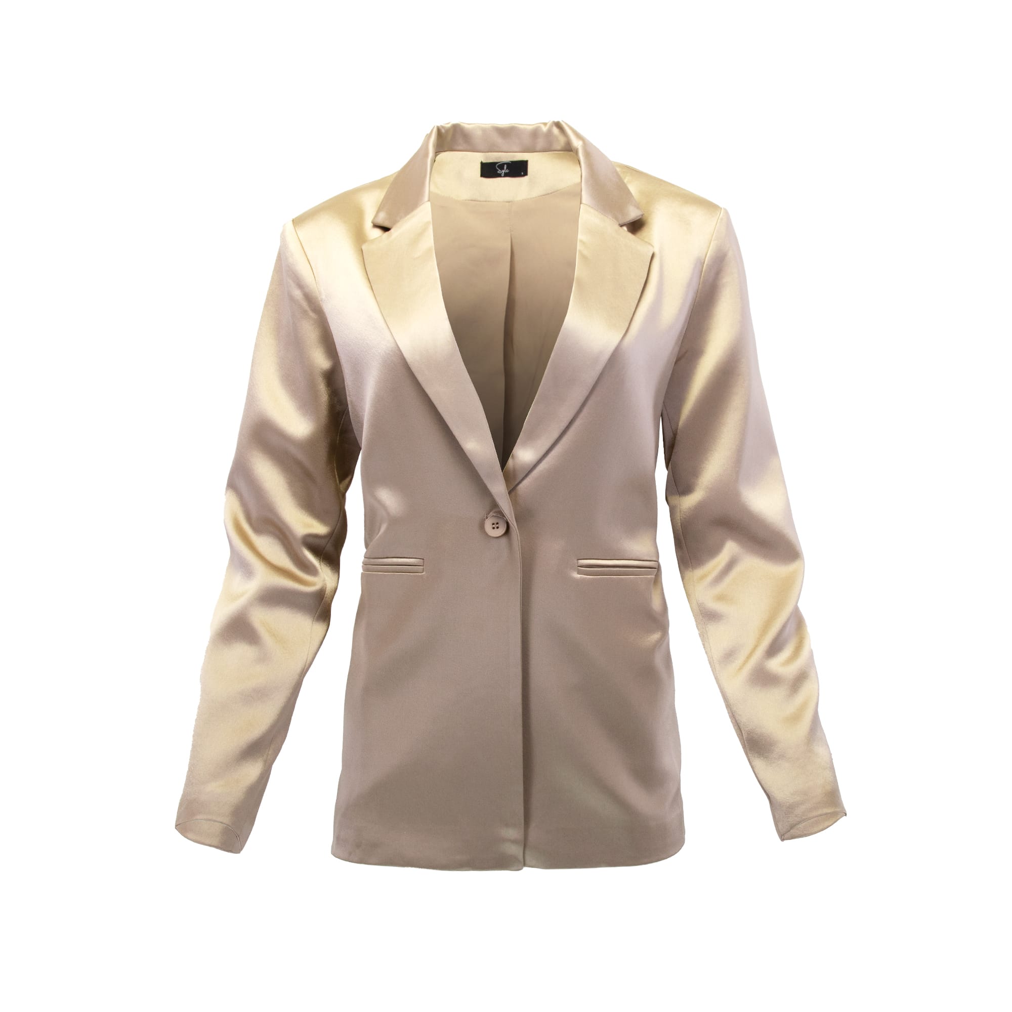 Sylc Designs Womens Champagne Satin Blazer