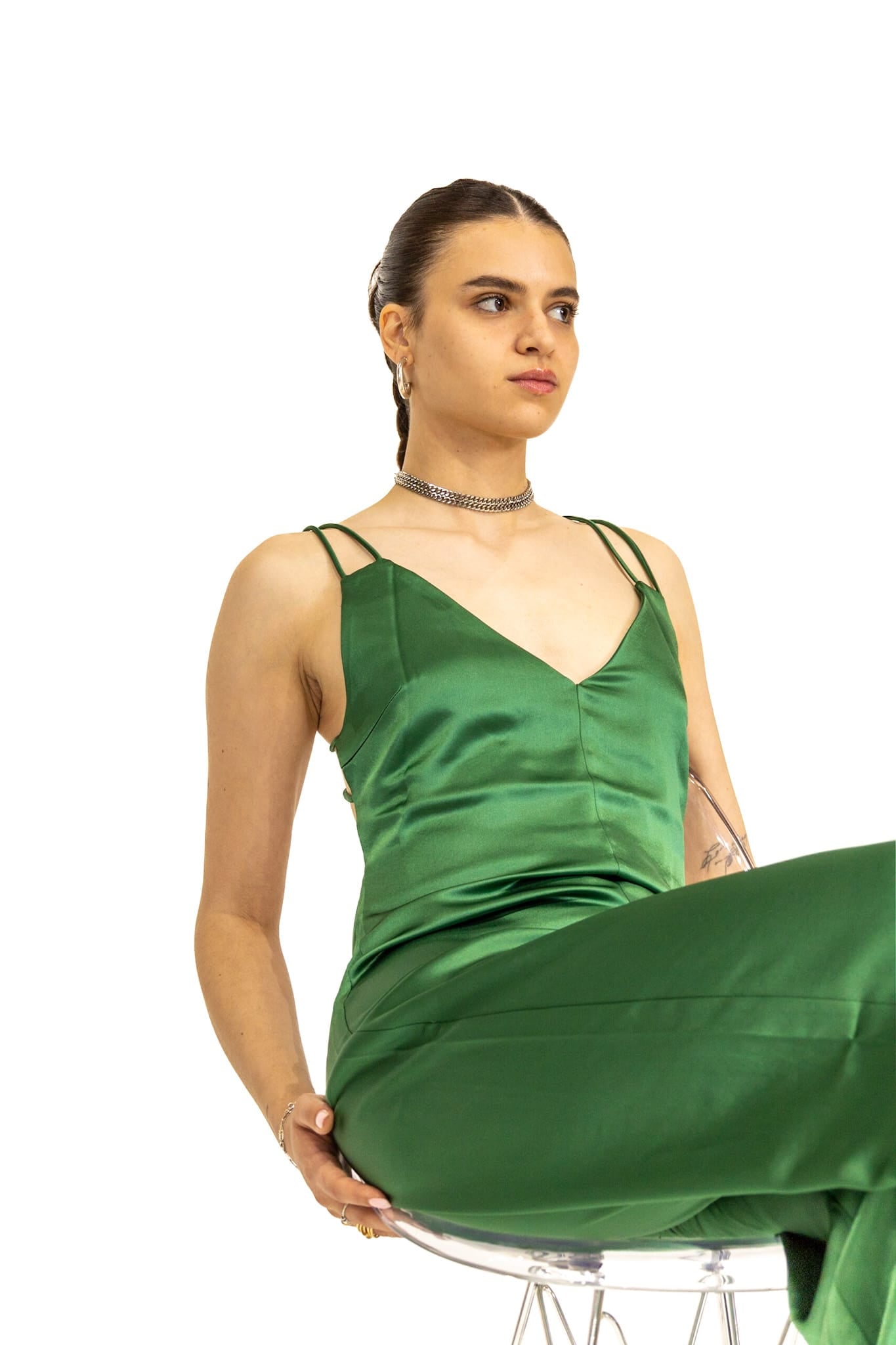 Sylc Designs Womens Green Satin Jumpsuit