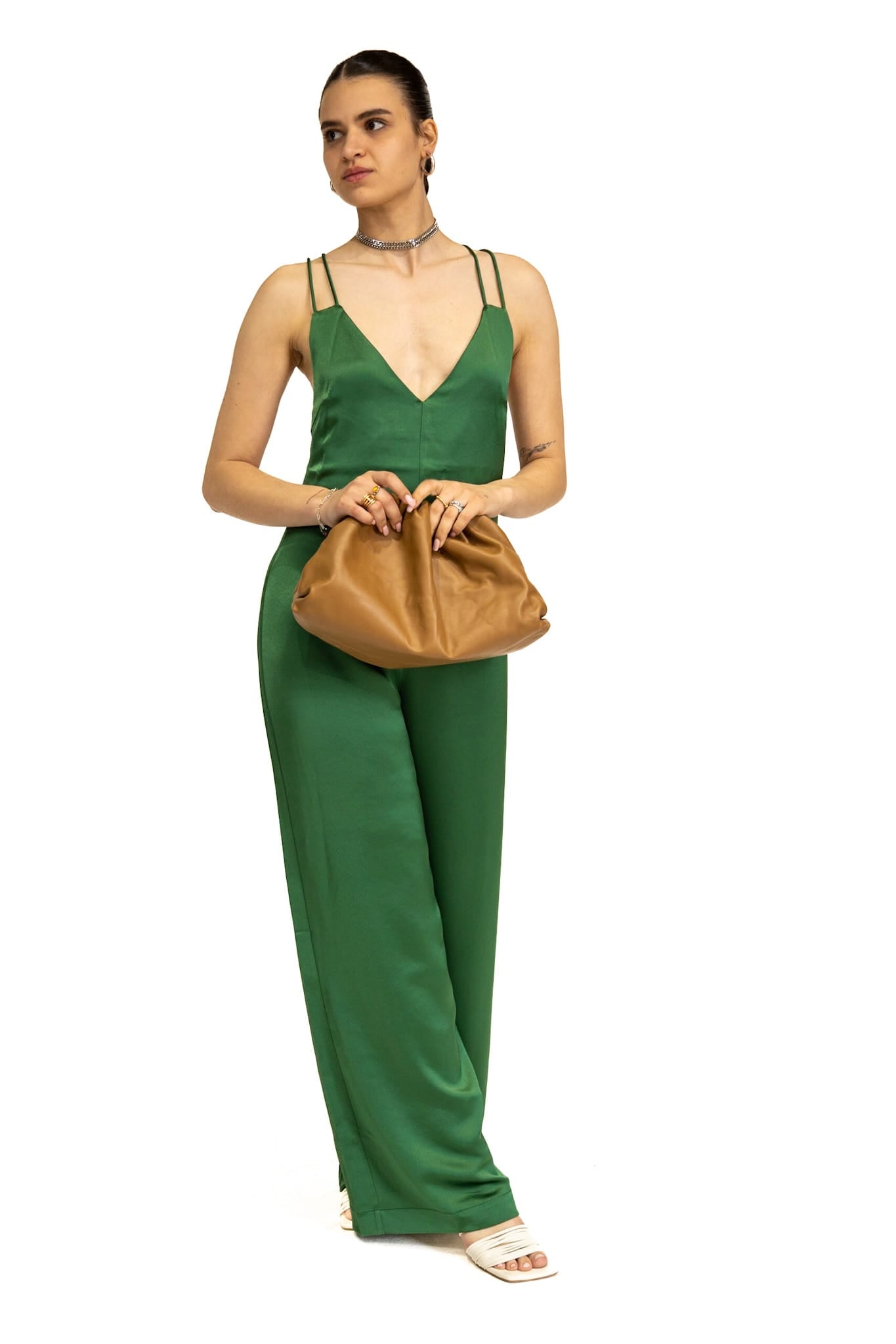 Sylc Designs Womens Green Satin Jumpsuit